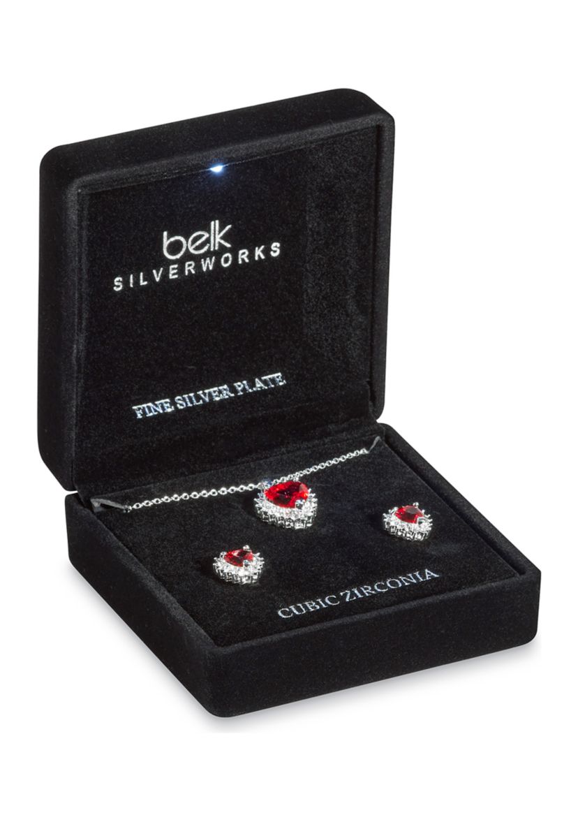 Silver Plated Pendant Necklace and Earring Set in Light Up Box