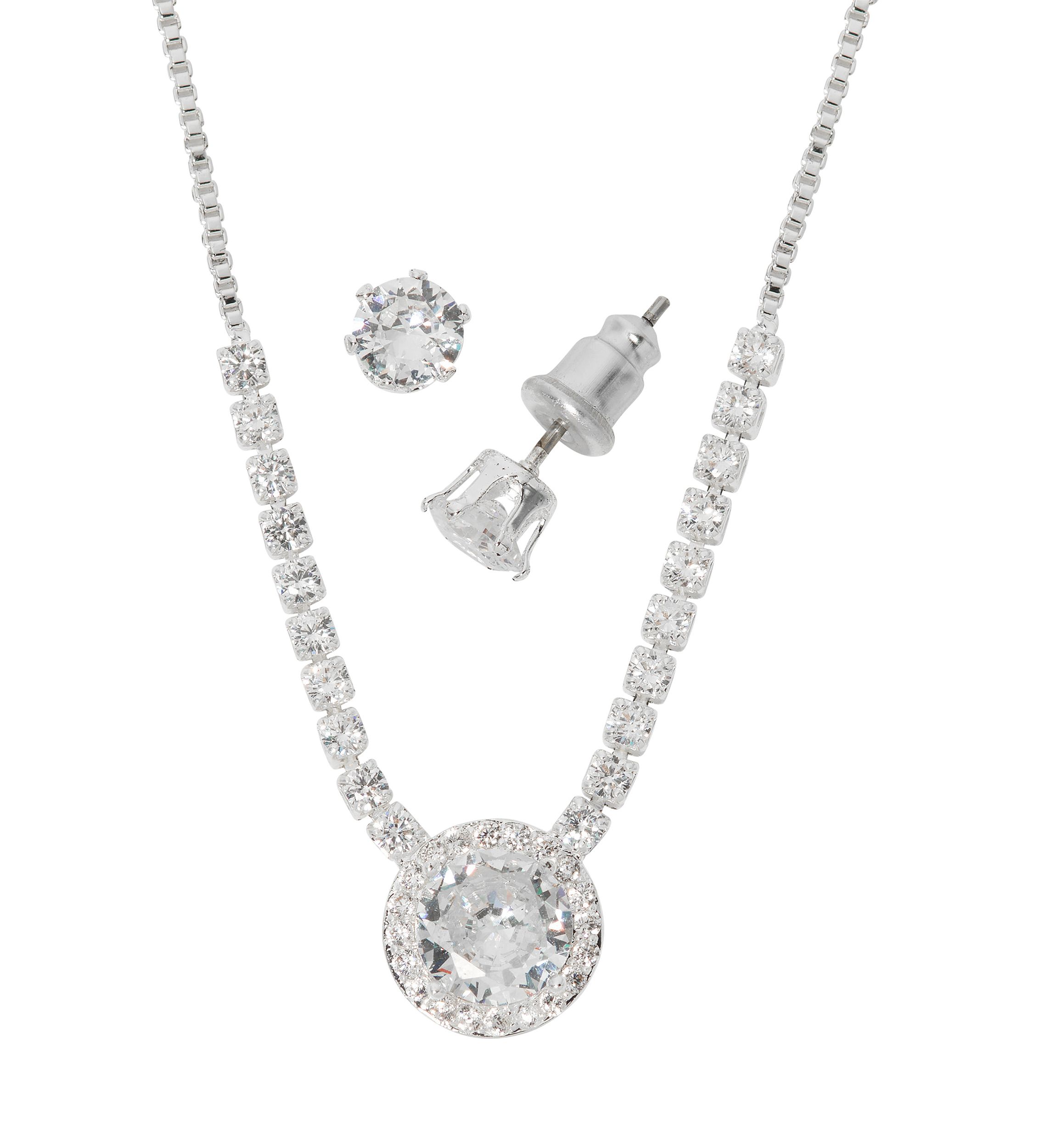 Silver Plated Pendant Necklace and Earring Set in Light Up Box