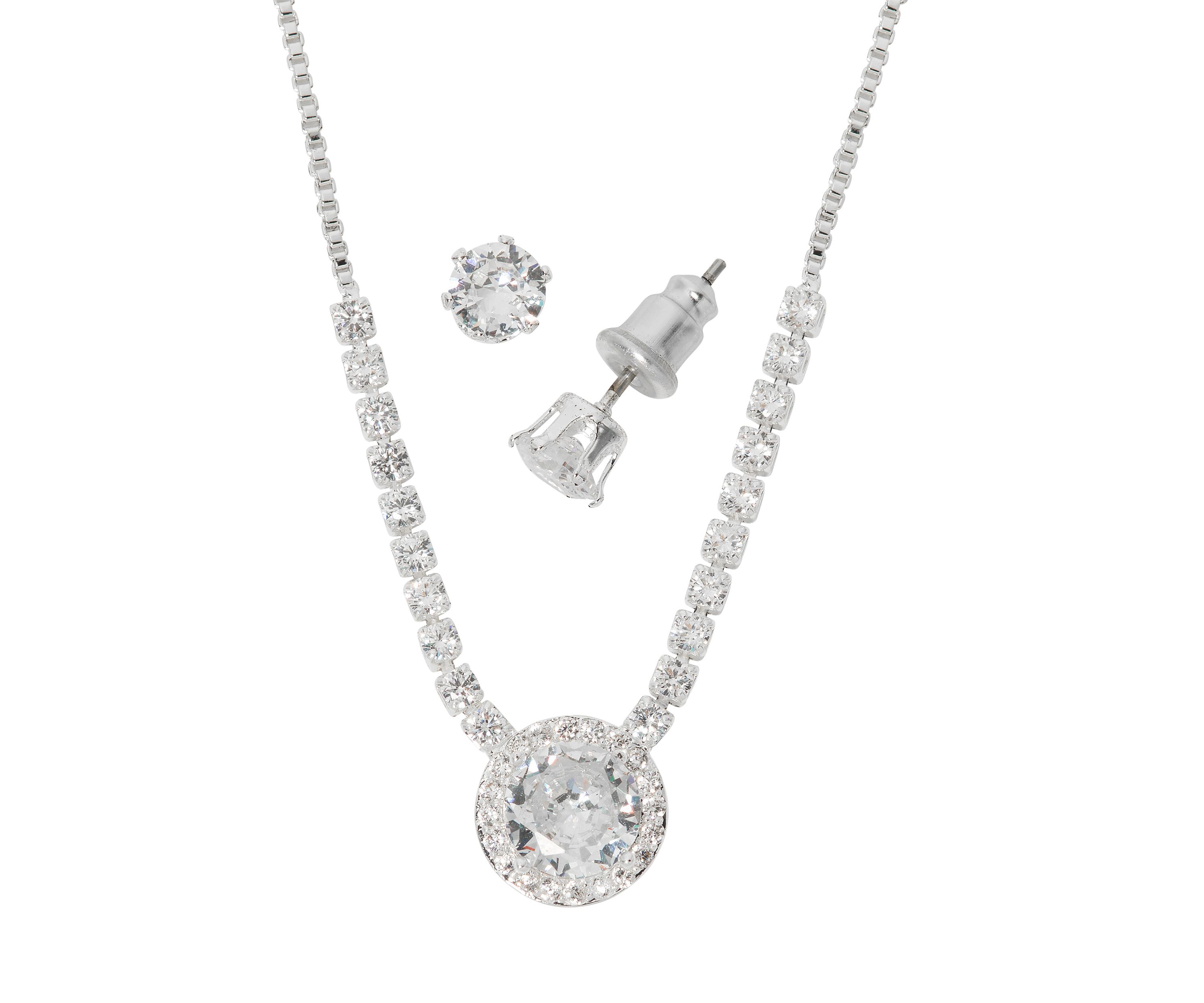 Silver Plated Pendant Necklace and Earring Set in Light Up Box