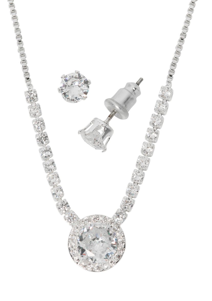 Silver Plated Pendant Necklace and Earring Set in Light Up Box