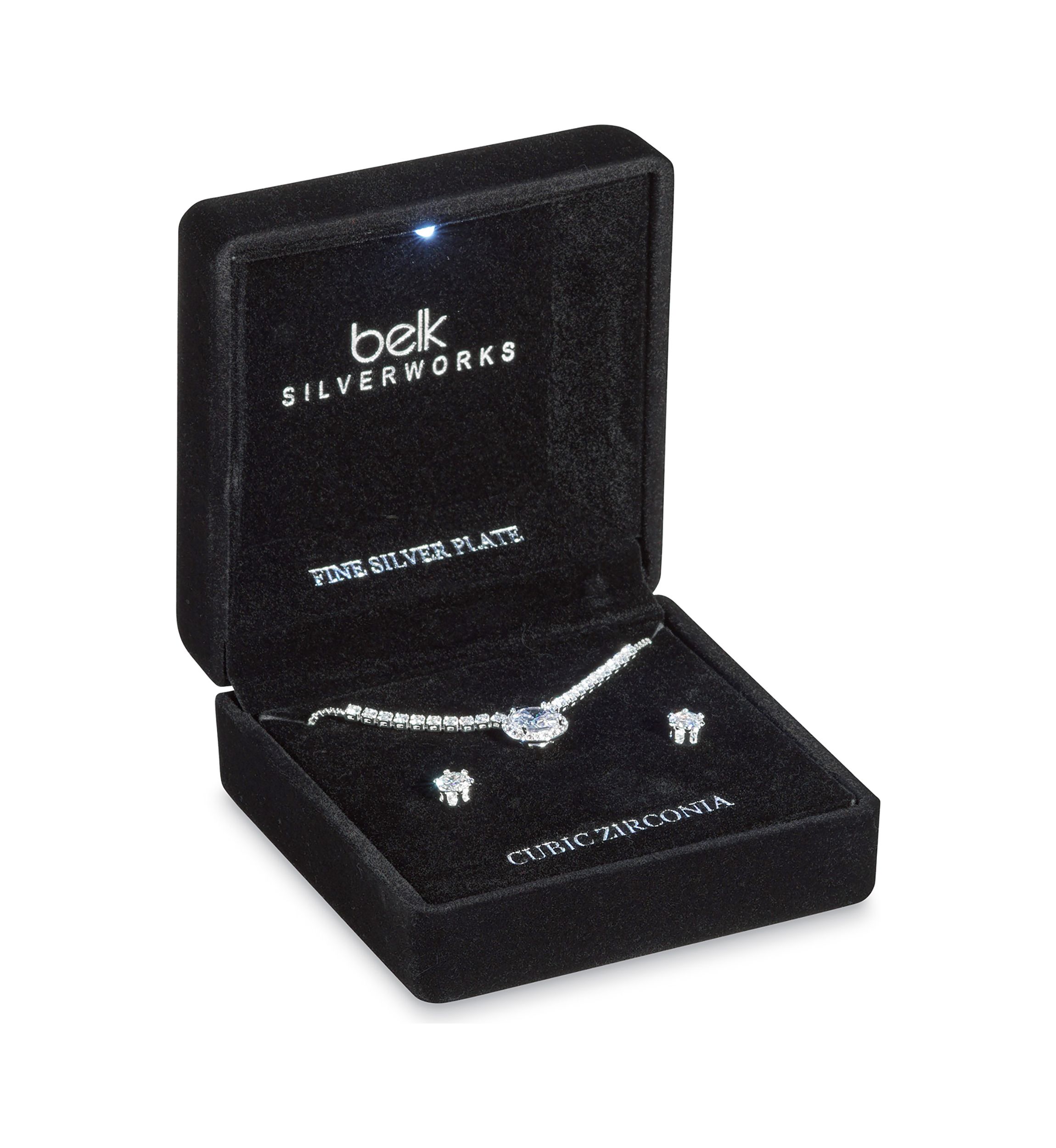 Silver Plated Pendant Necklace and Earring Set in Light Up Box