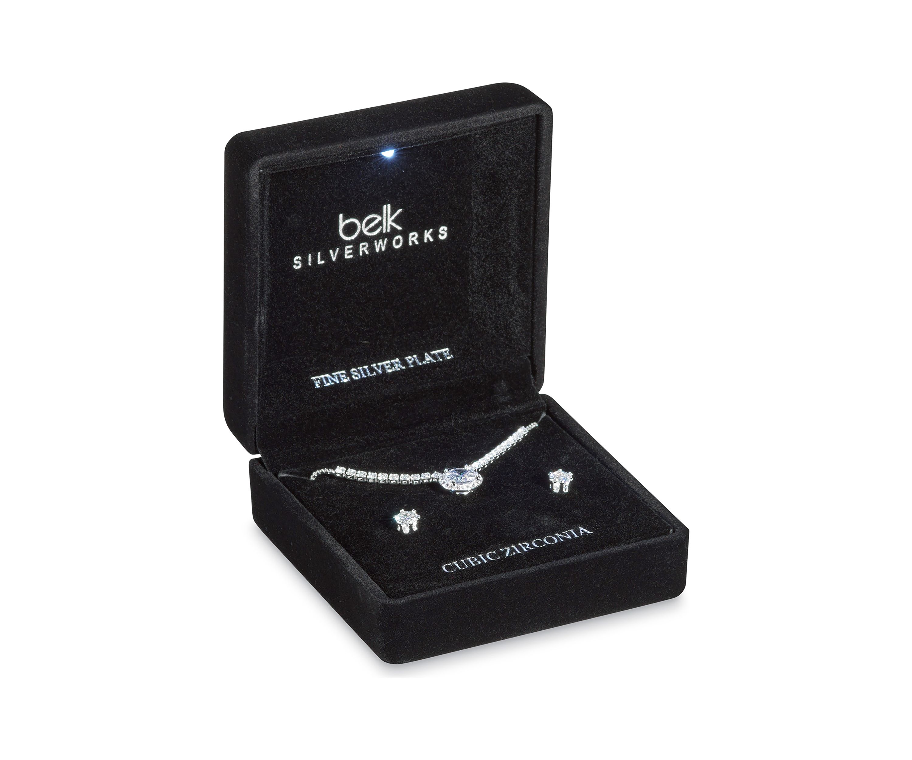 Silver Plated Pendant Necklace and Earring Set in Light Up Box