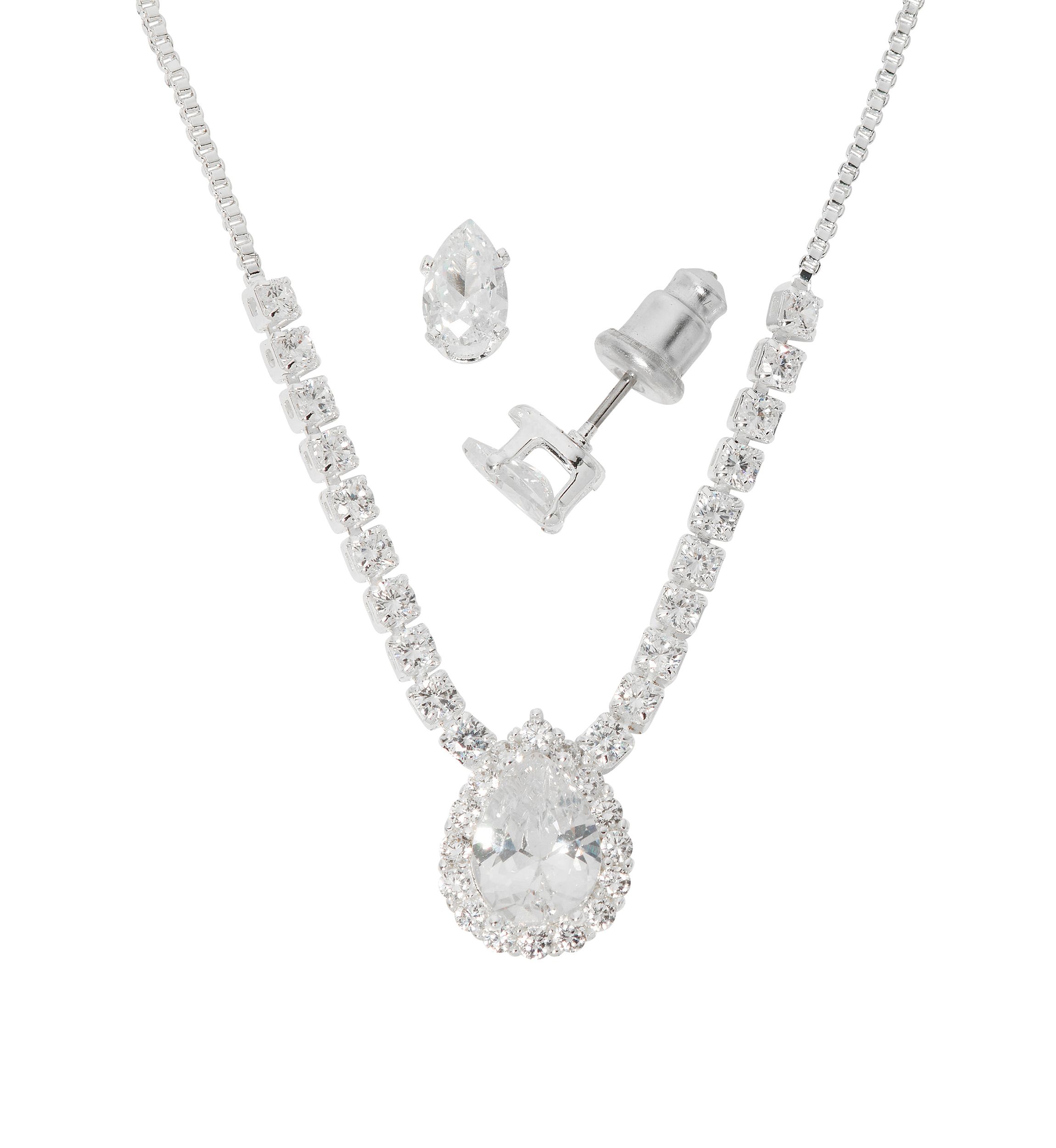 Silver Plated Pendant Necklace and Earring Set in Light Up Box