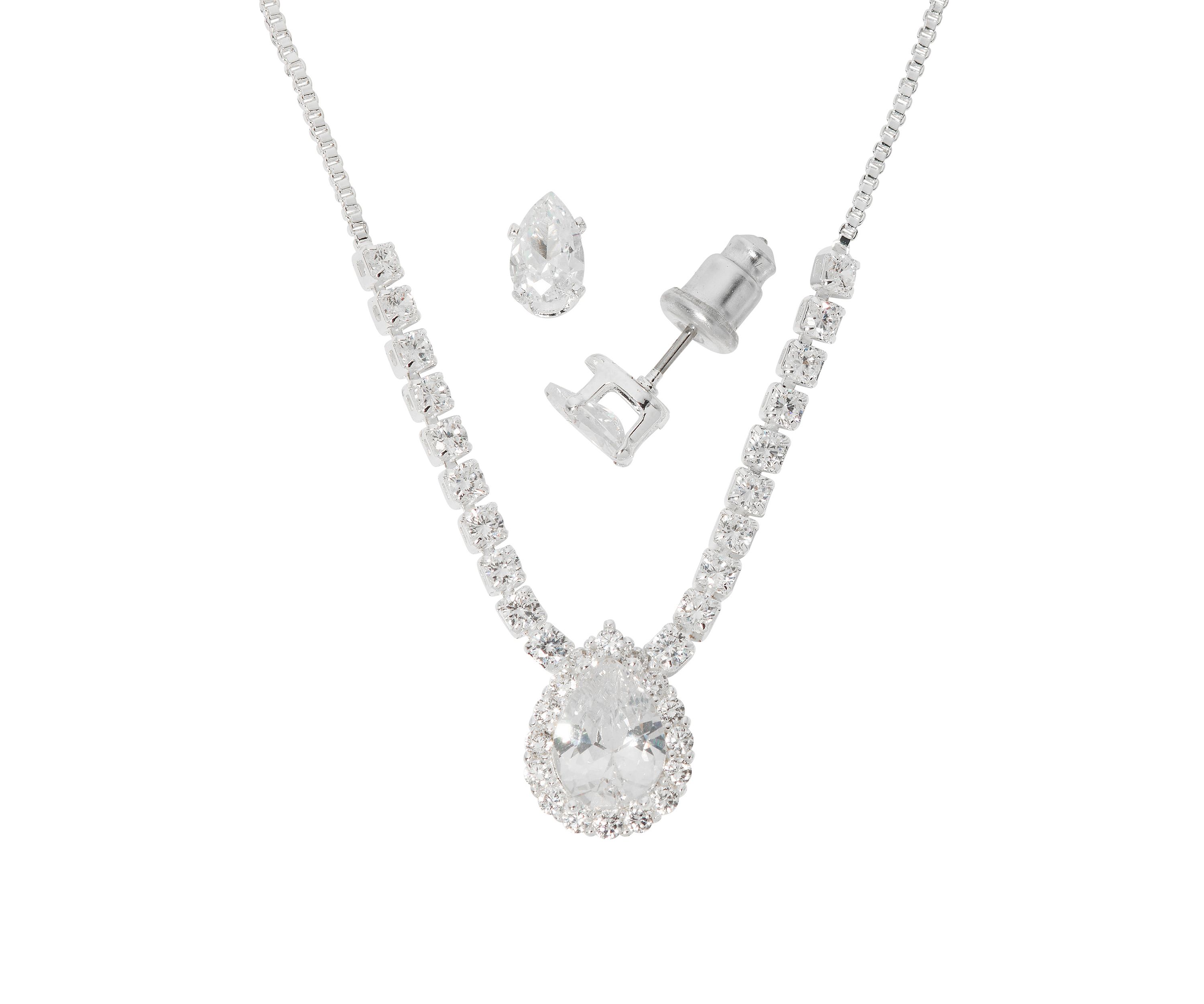 Silver Plated Pendant Necklace and Earring Set in Light Up Box