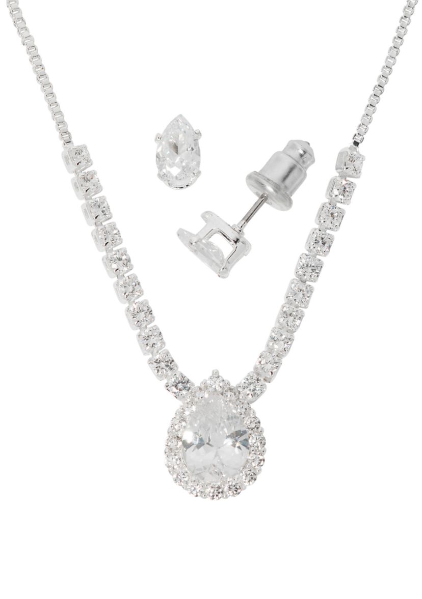 Silver Plated Pendant Necklace and Earring Set in Light Up Box