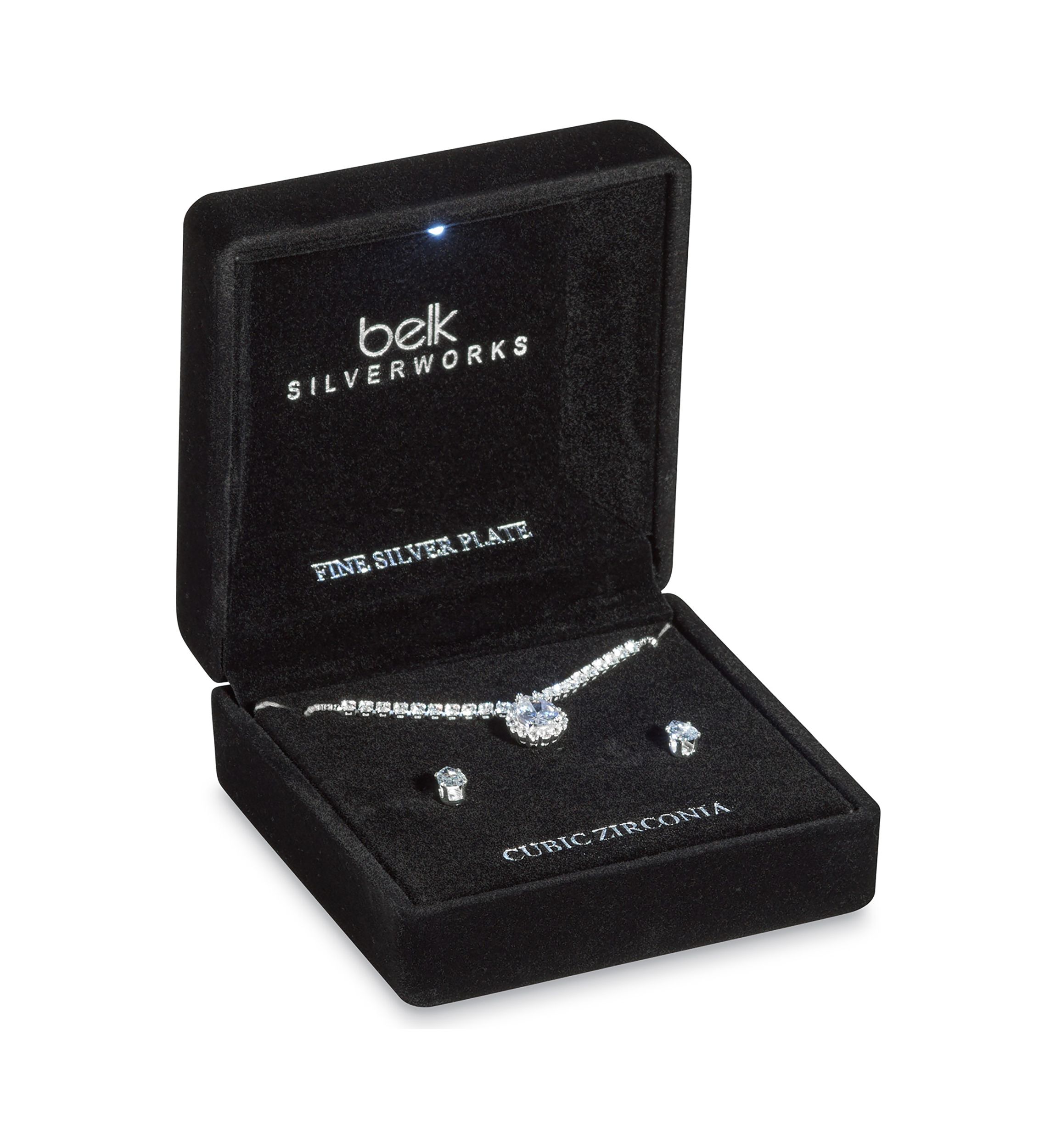 Silver Plated Pendant Necklace and Earring Set in Light Up Box
