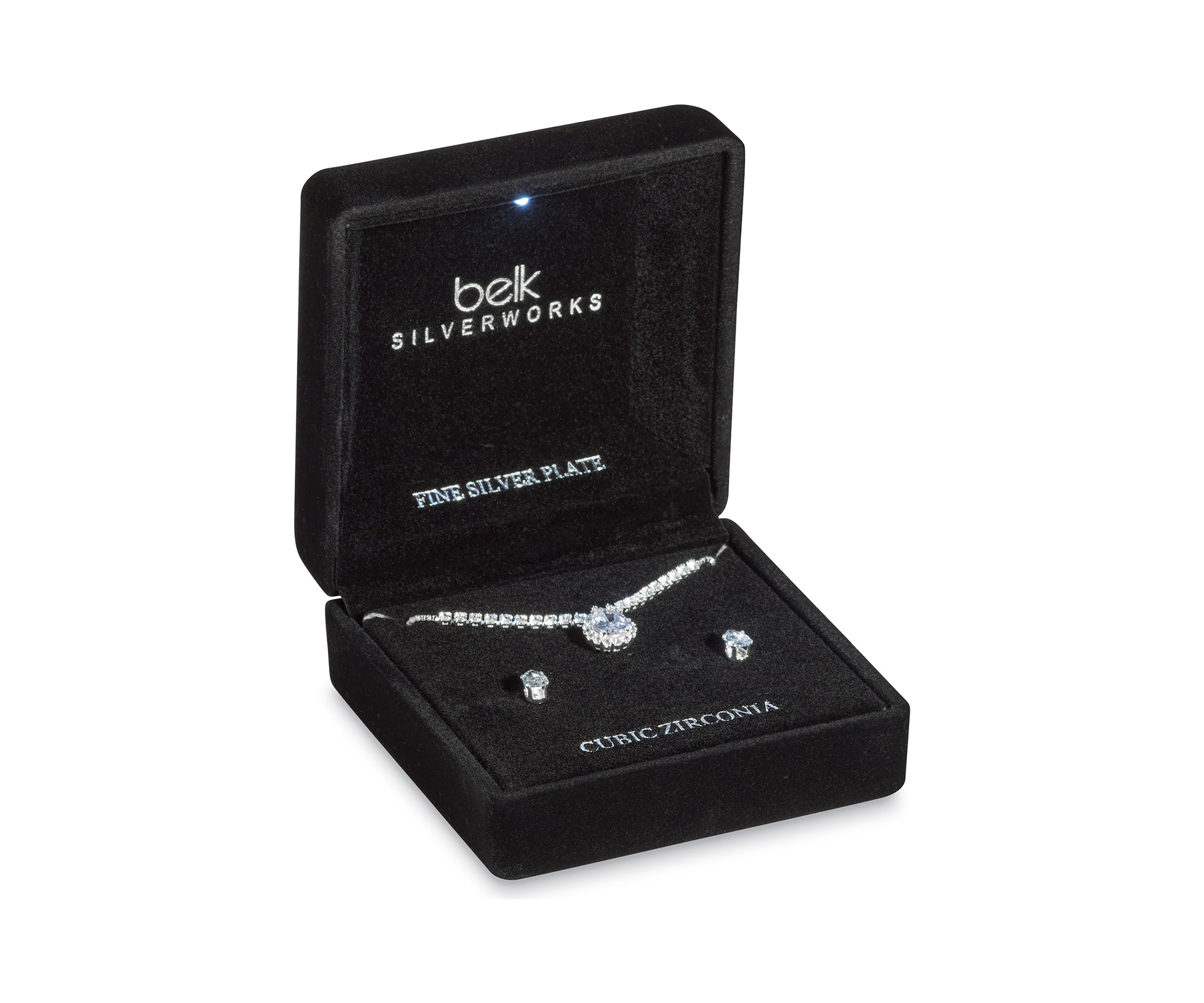 Silver Plated Pendant Necklace and Earring Set in Light Up Box