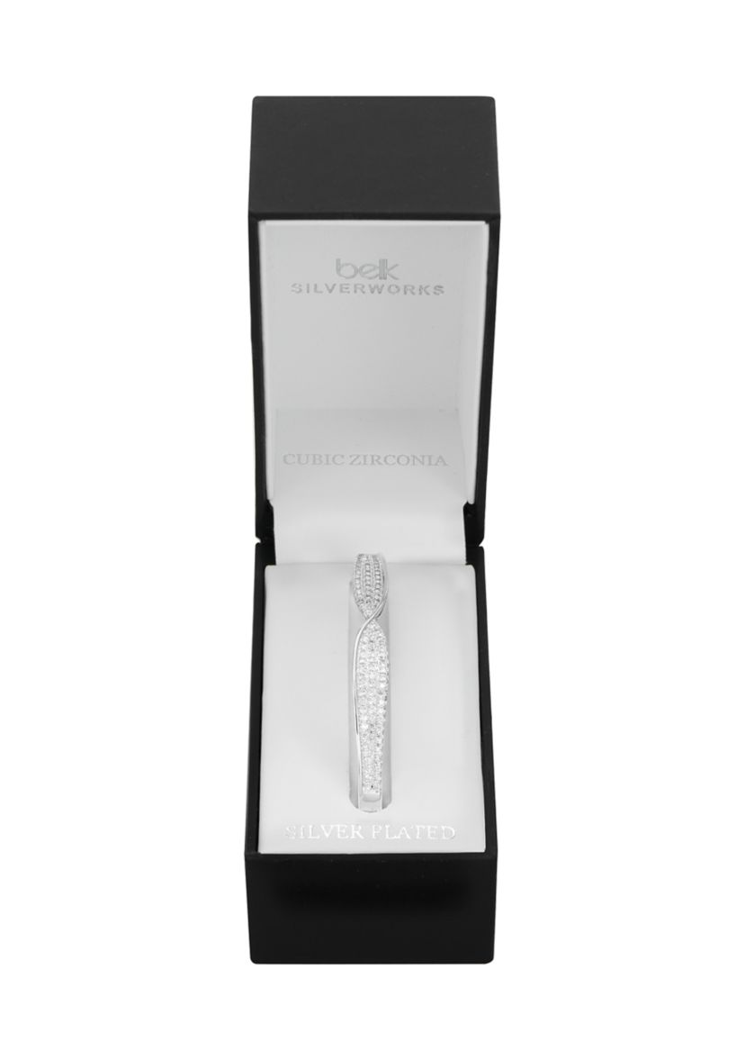 Silver Plated Lab Created Cubic Zirconia Bangle Bracelet
