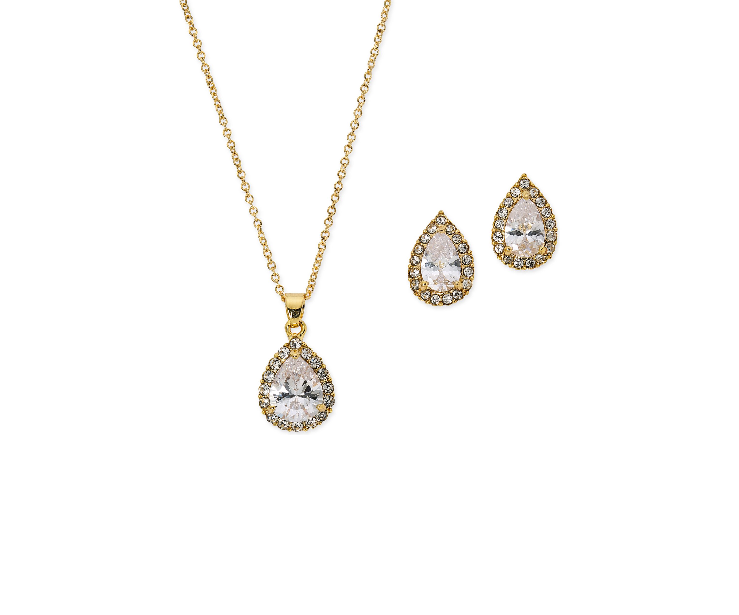 Gold Plated Pendant Necklace and Earring Set in Light Up Box