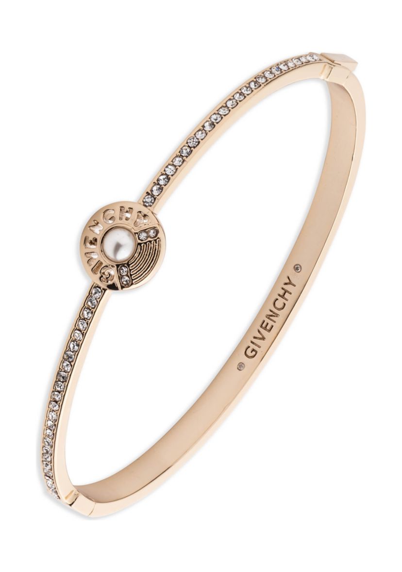 Gold Tone White Pearl Logo Bangle Bracelet
