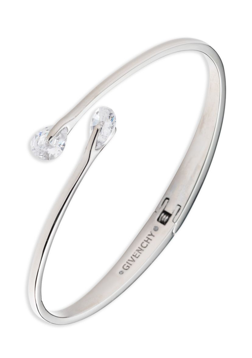 Silver-Tone Crystal Bypass Cuff Bracelet