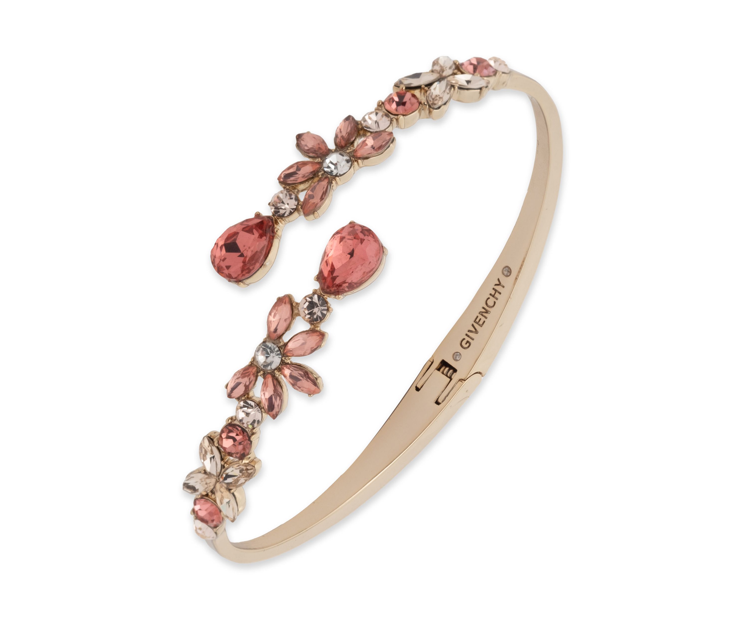 Gold Tone Orange Floral Bypass Cuff Bracelet