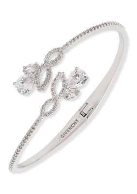 Givenchy Flower Cubic Zirconia Bypass Cuff Bracelet, Silver