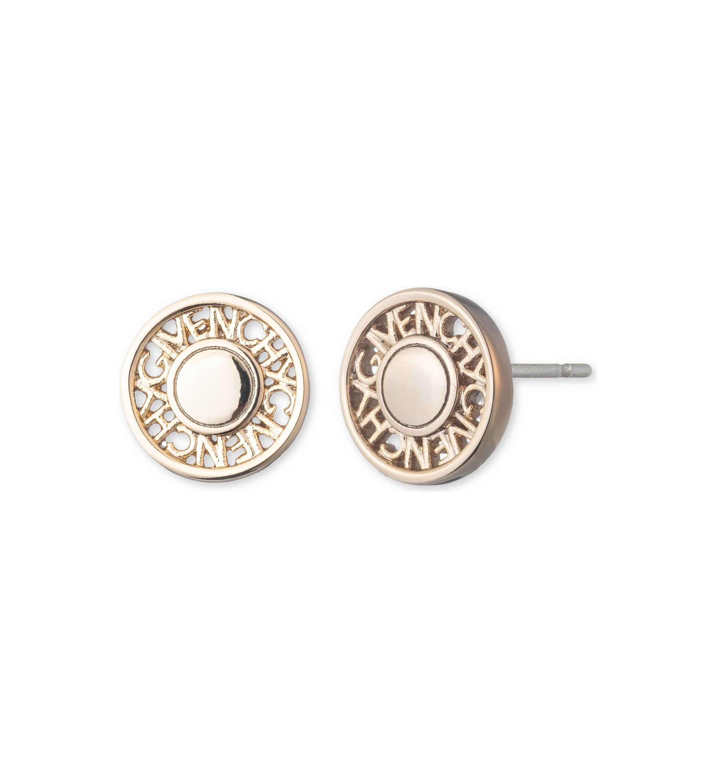 Gold Tone Coin Logo Stud Earrings