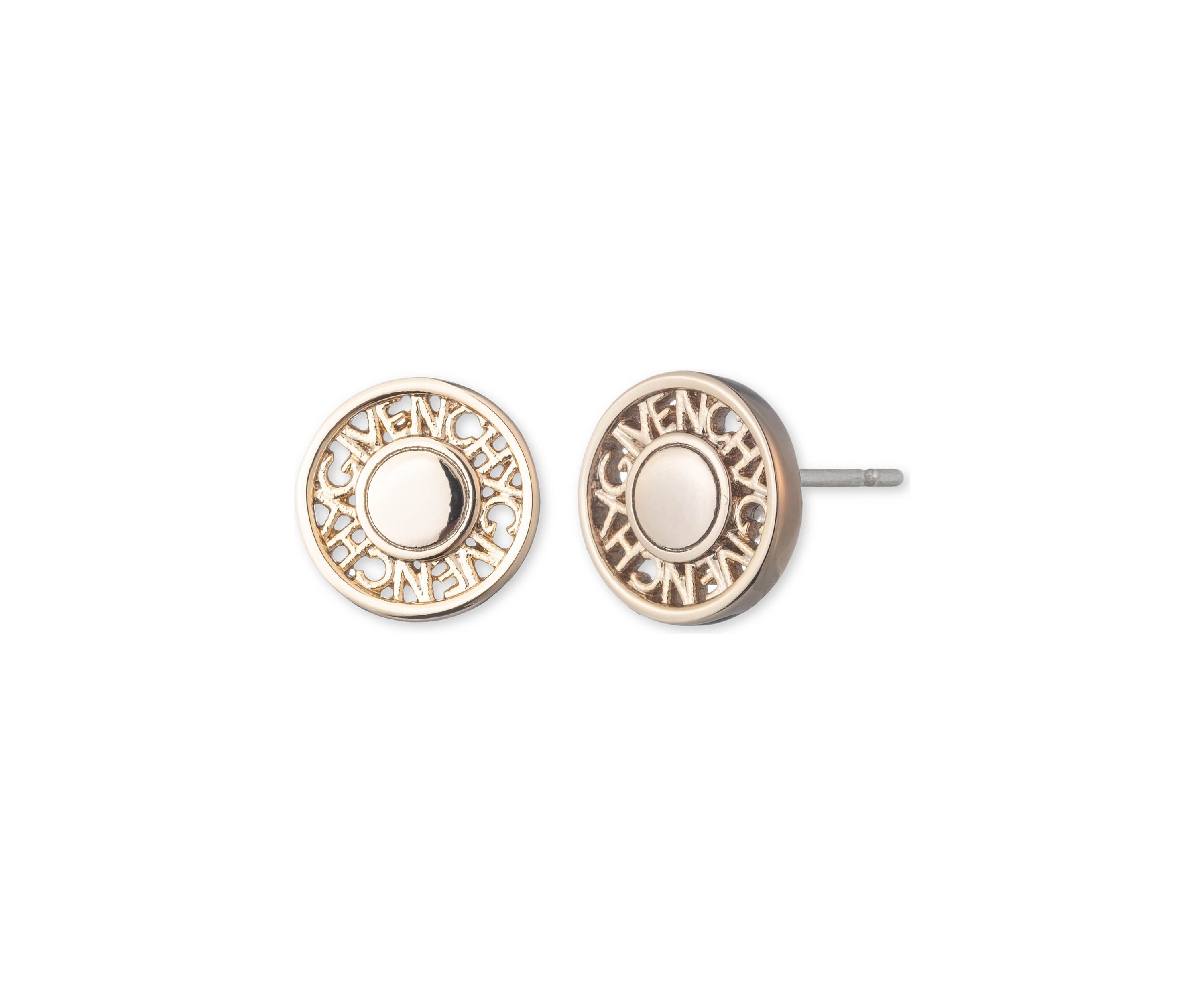 Gold Tone Coin Logo Stud Earrings