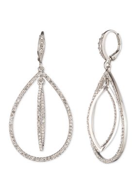 Givenchy Silver Tone Crystal Lever Back Drop Earrings -  0642447655537