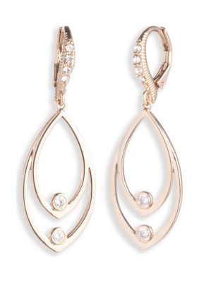 Gold Tone Crystal Cubic Zirconia Open Drop Earrings