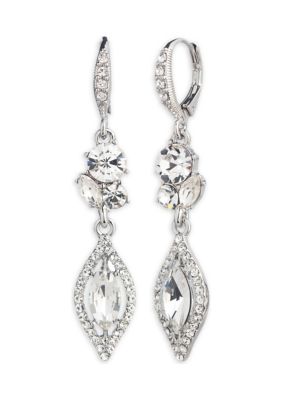 Givenchy Silver Tone Crystal Lever Back Drop Earrings, White -  0642447713725