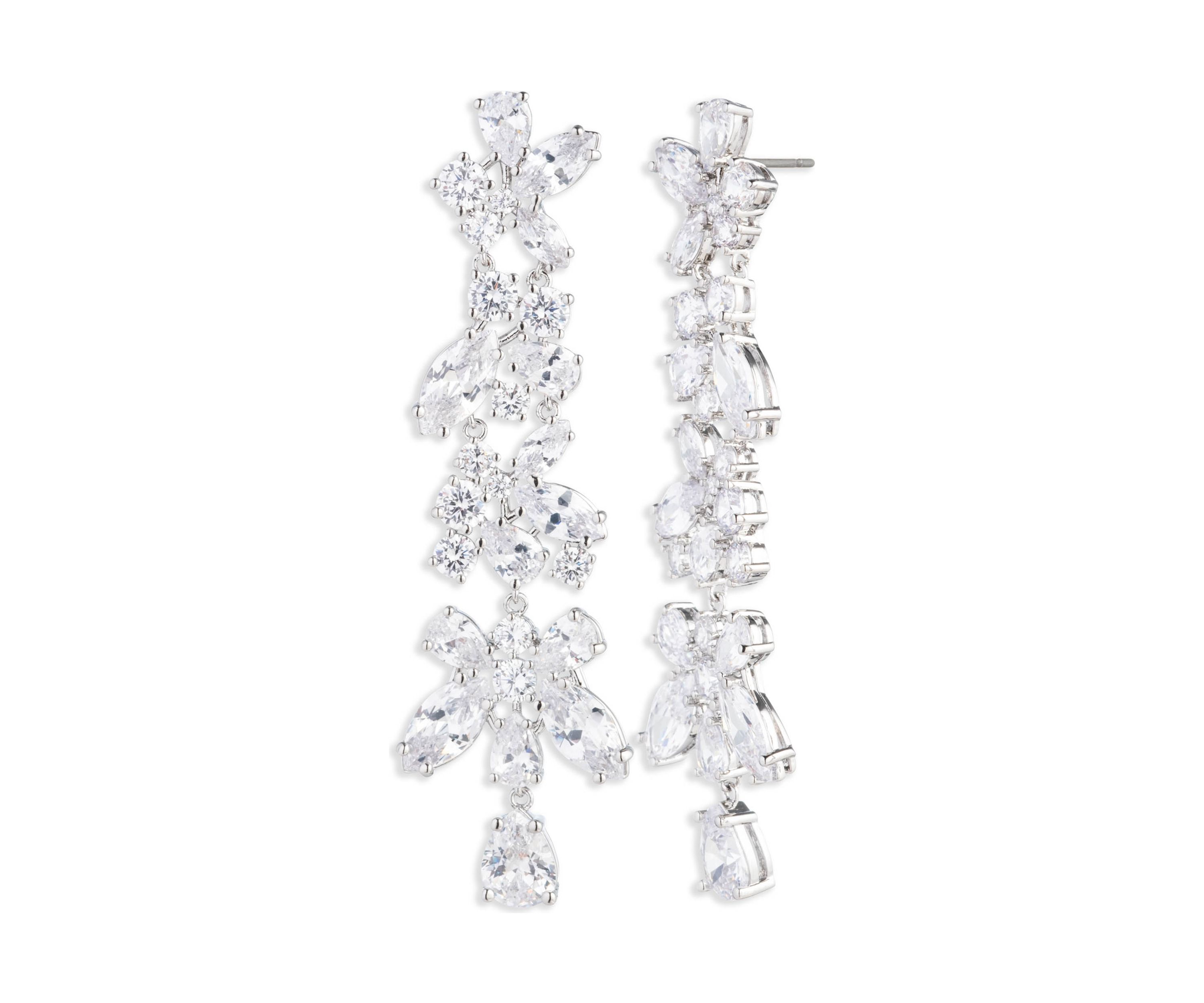 Silver Tone Crystal Drama Linear Earrings