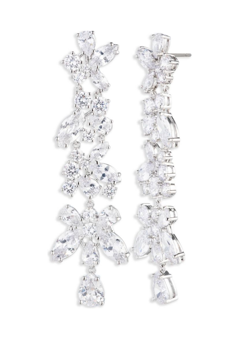 Silver Tone Crystal Drama Linear Earrings