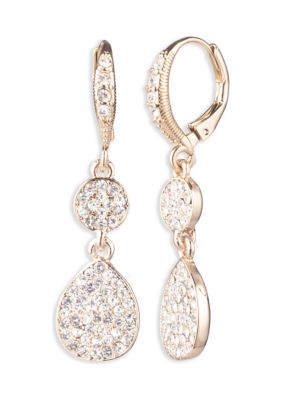 Givenchy Gold Tone Crystal Pave Double Drop Earrings -  0642447781021