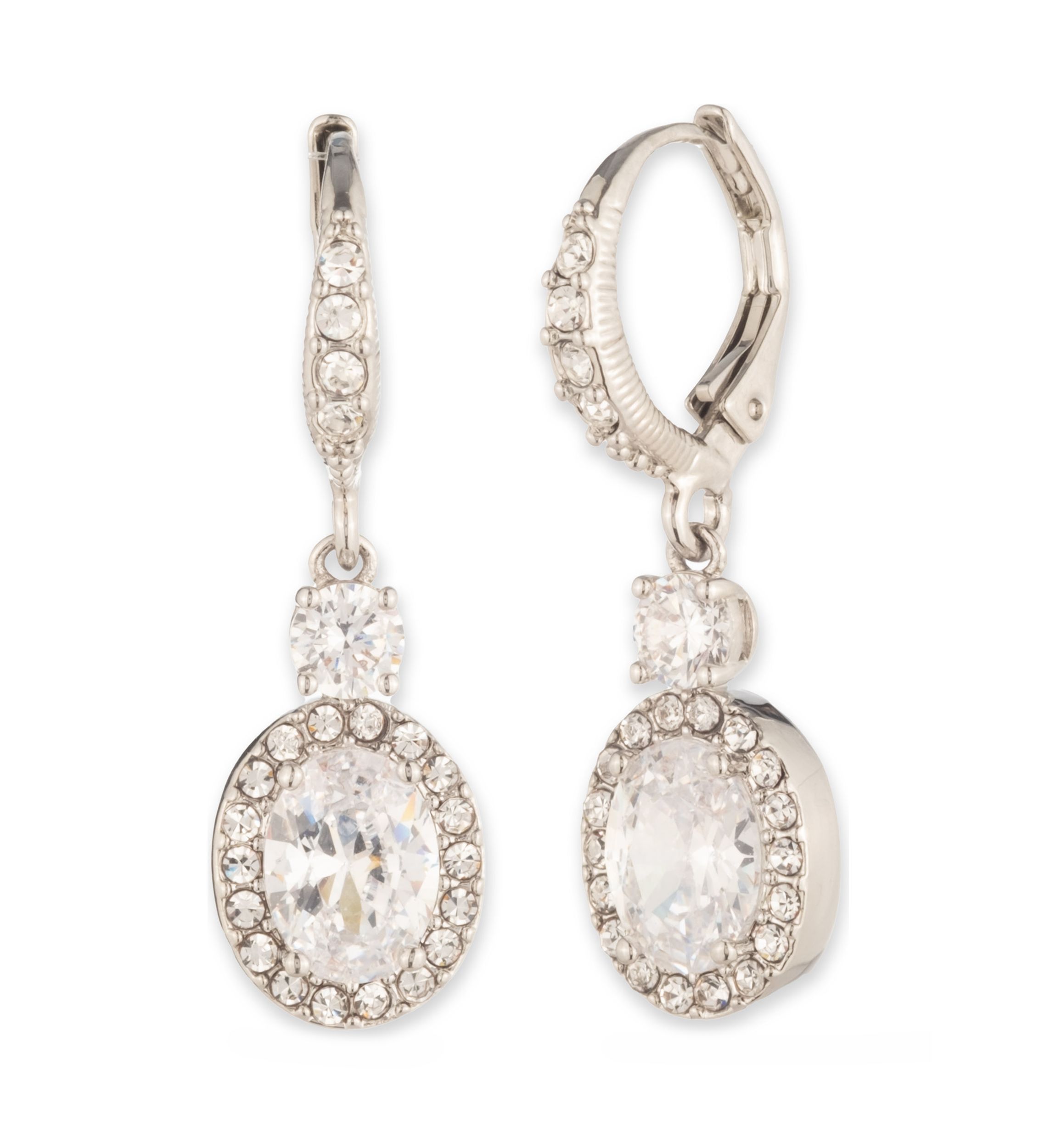 Silver Tone Crystal White Drop Earrings