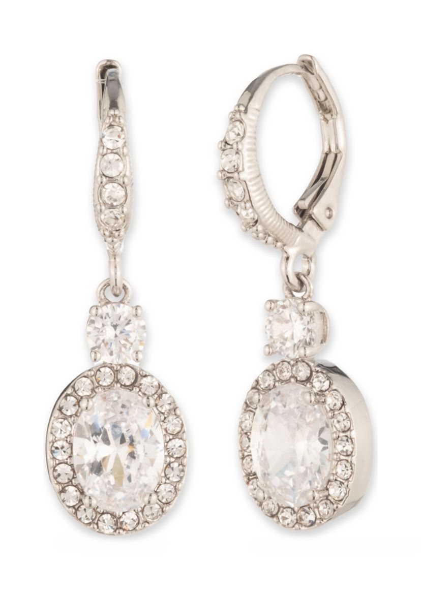 Silver Tone Crystal White Drop Earrings
