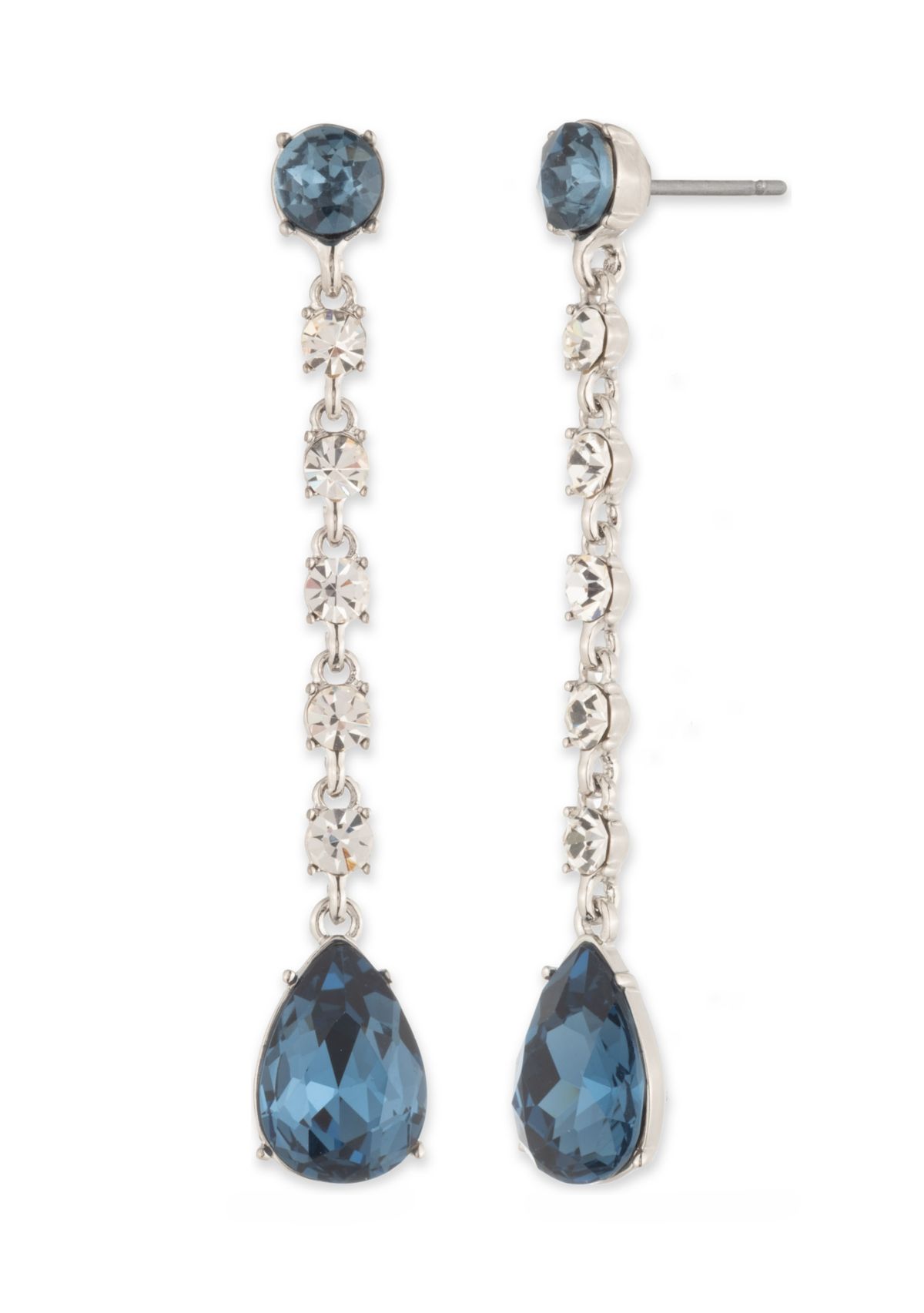 Silver Tone Denim Stone Pear Linear Earrings