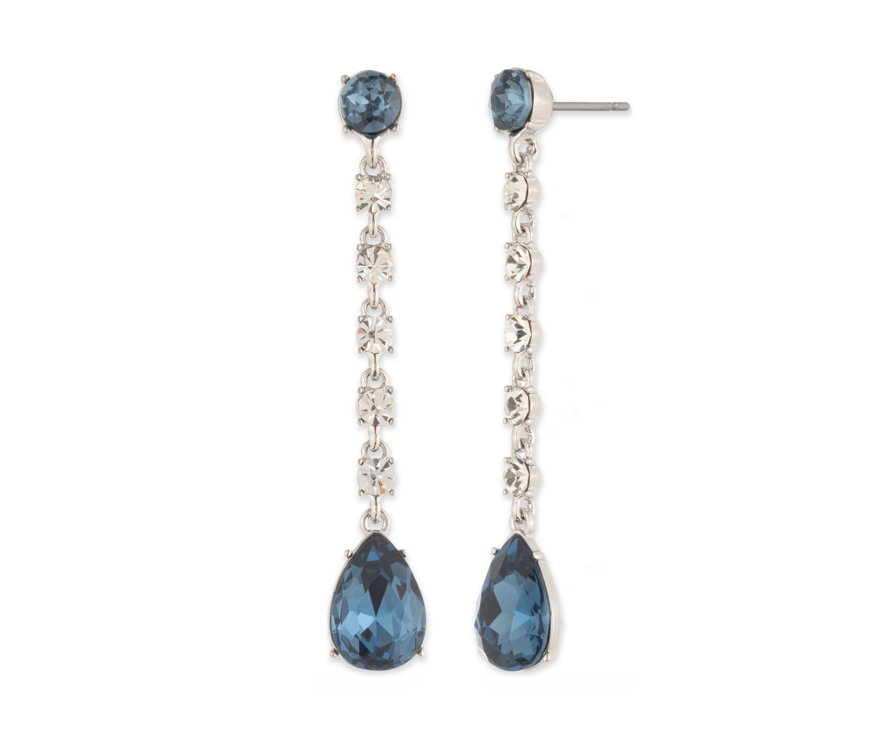Silver Tone Denim Stone Pear Linear Earrings