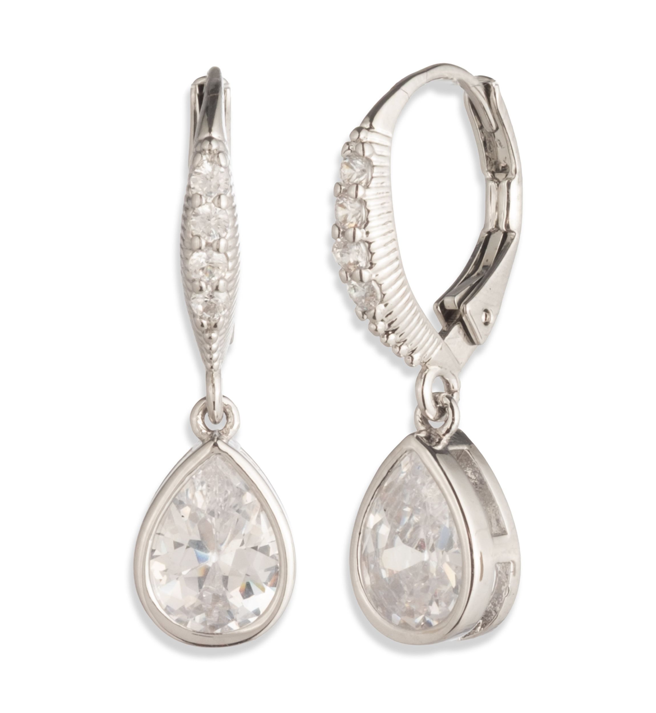 Silver Tone Crystal CZ Drop Earrings