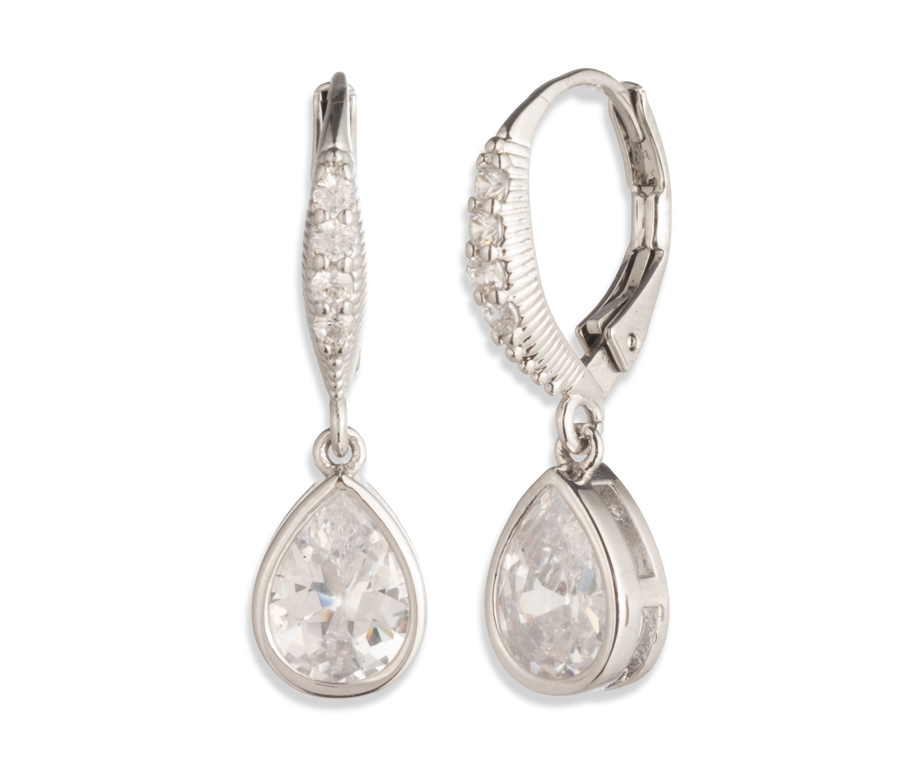 Silver Tone Crystal CZ Drop Earrings