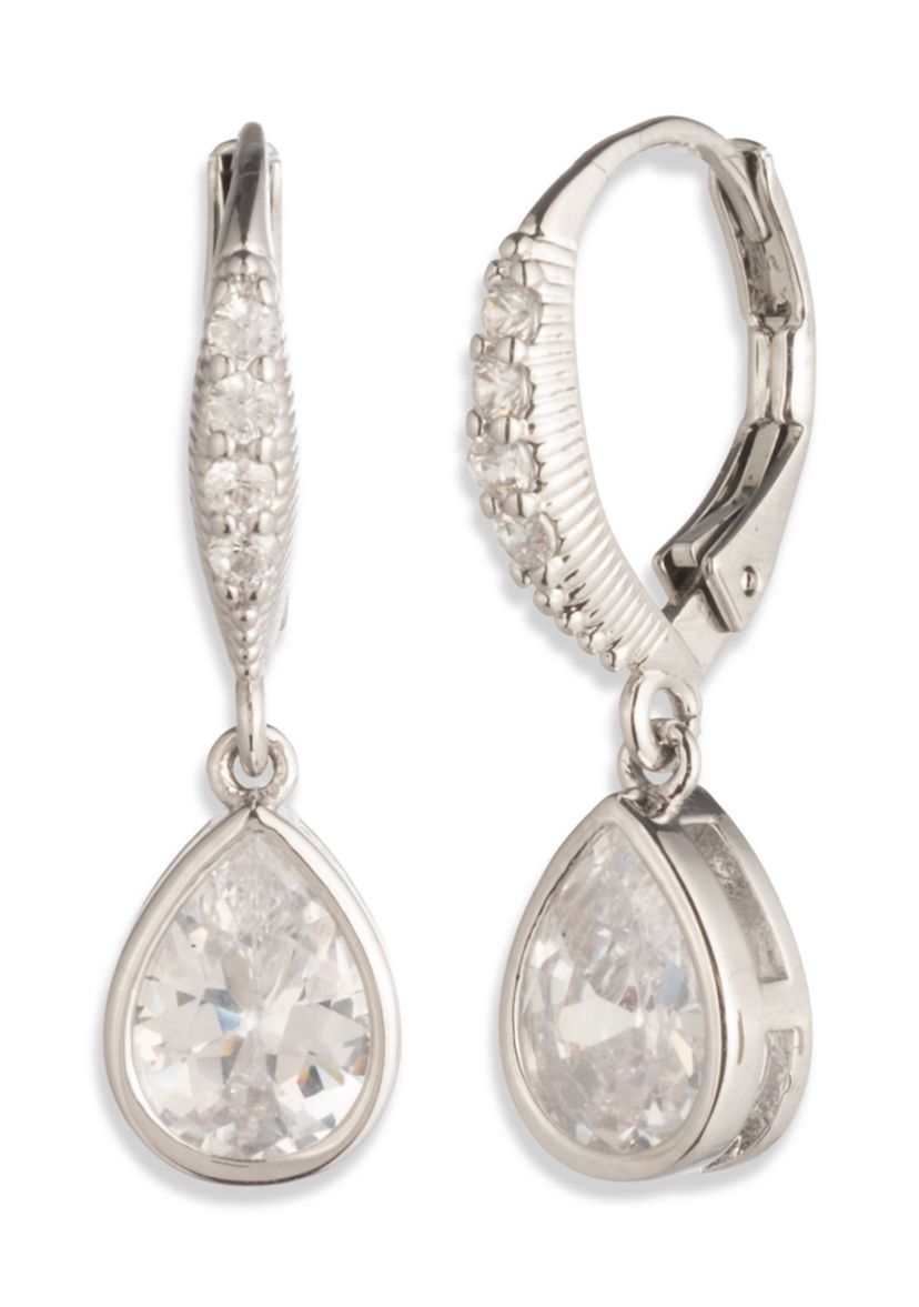 Silver Tone Crystal CZ Drop Earrings