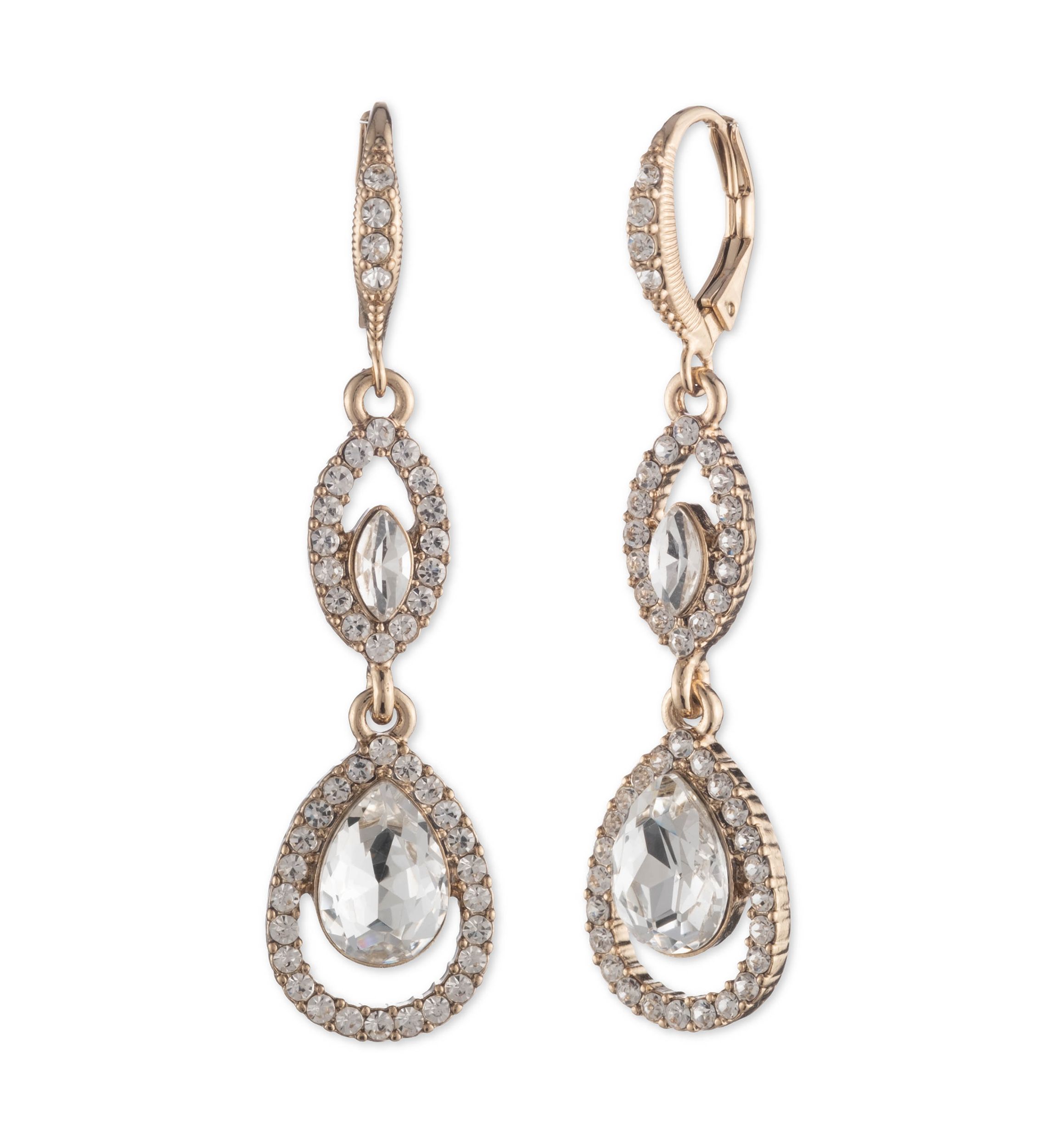 Gold Crystal Double Drop Earrings 