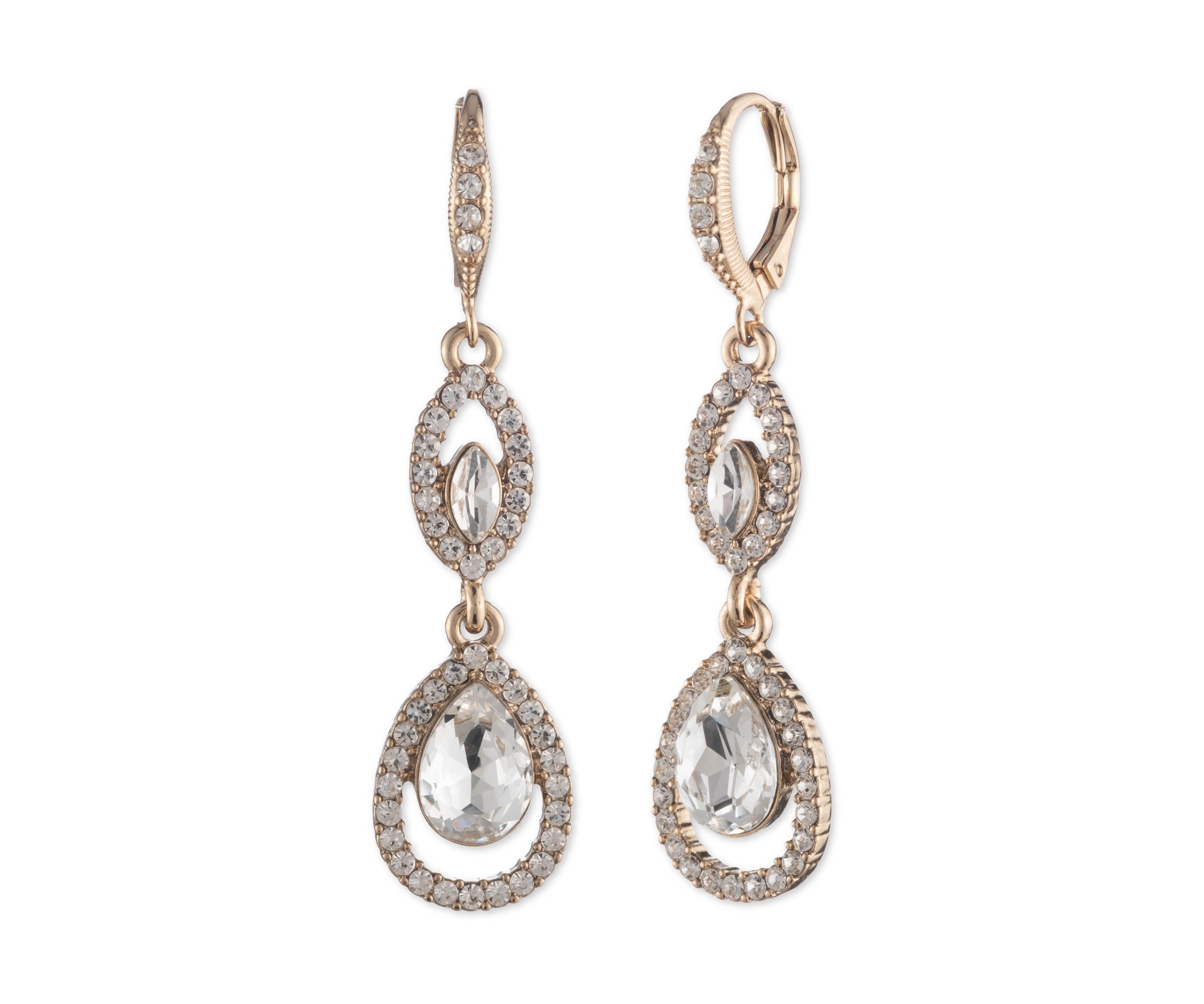 Gold Crystal Double Drop Earrings 