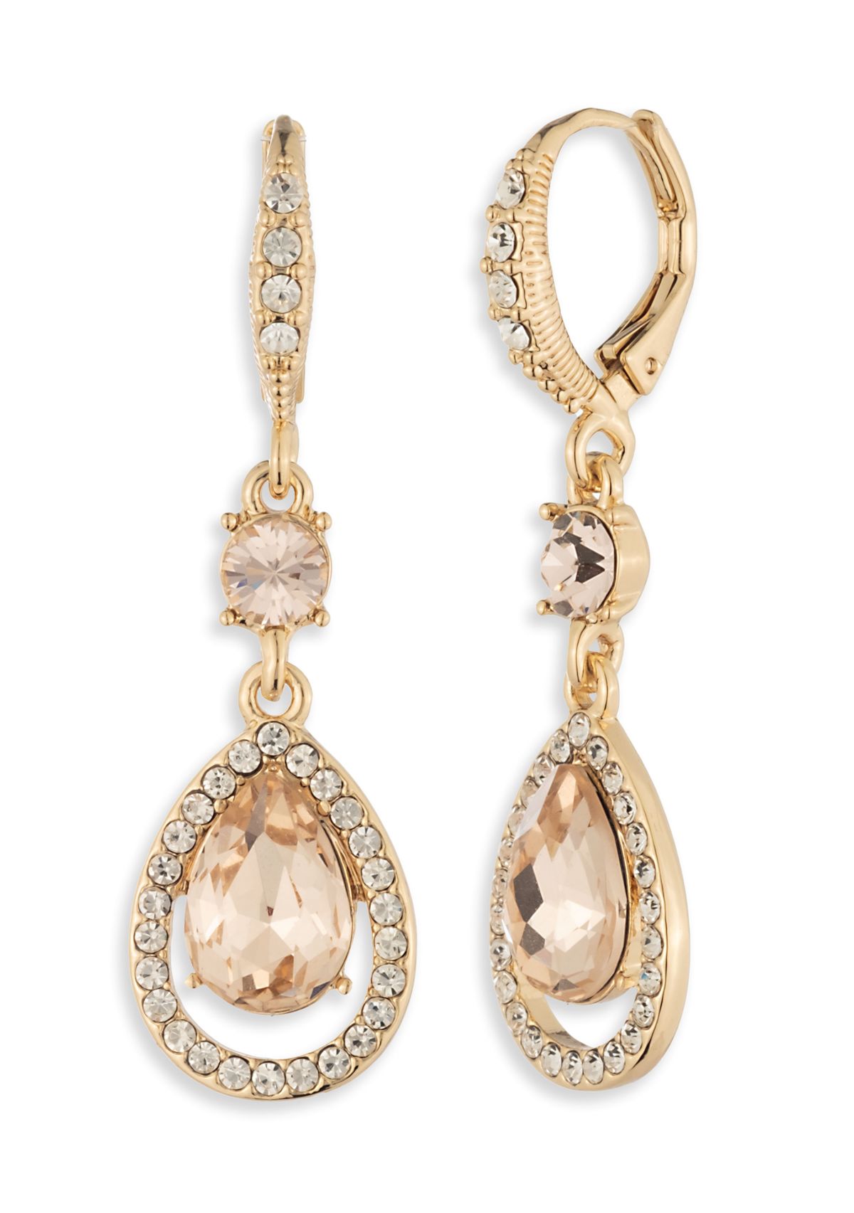 Gold Tone Cameo Pink Double Drop Earrings
