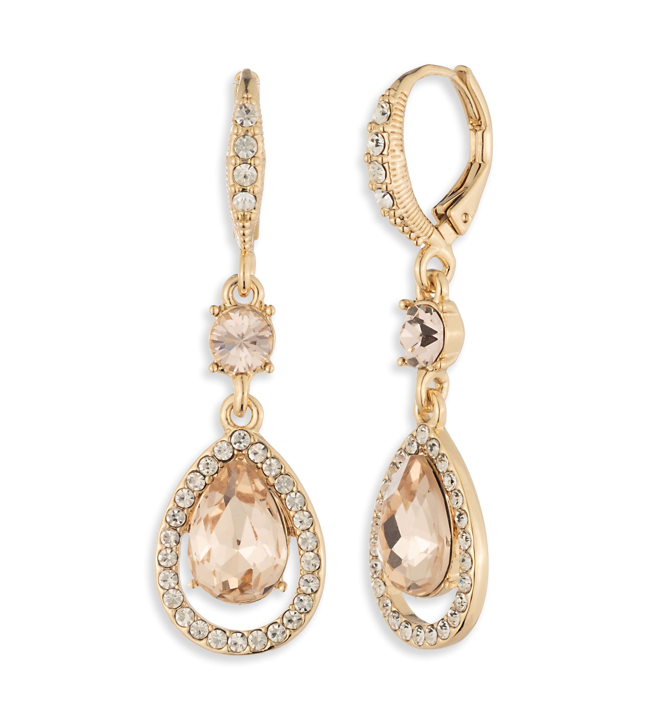 Gold Tone Cameo Pink Double Drop Earrings
