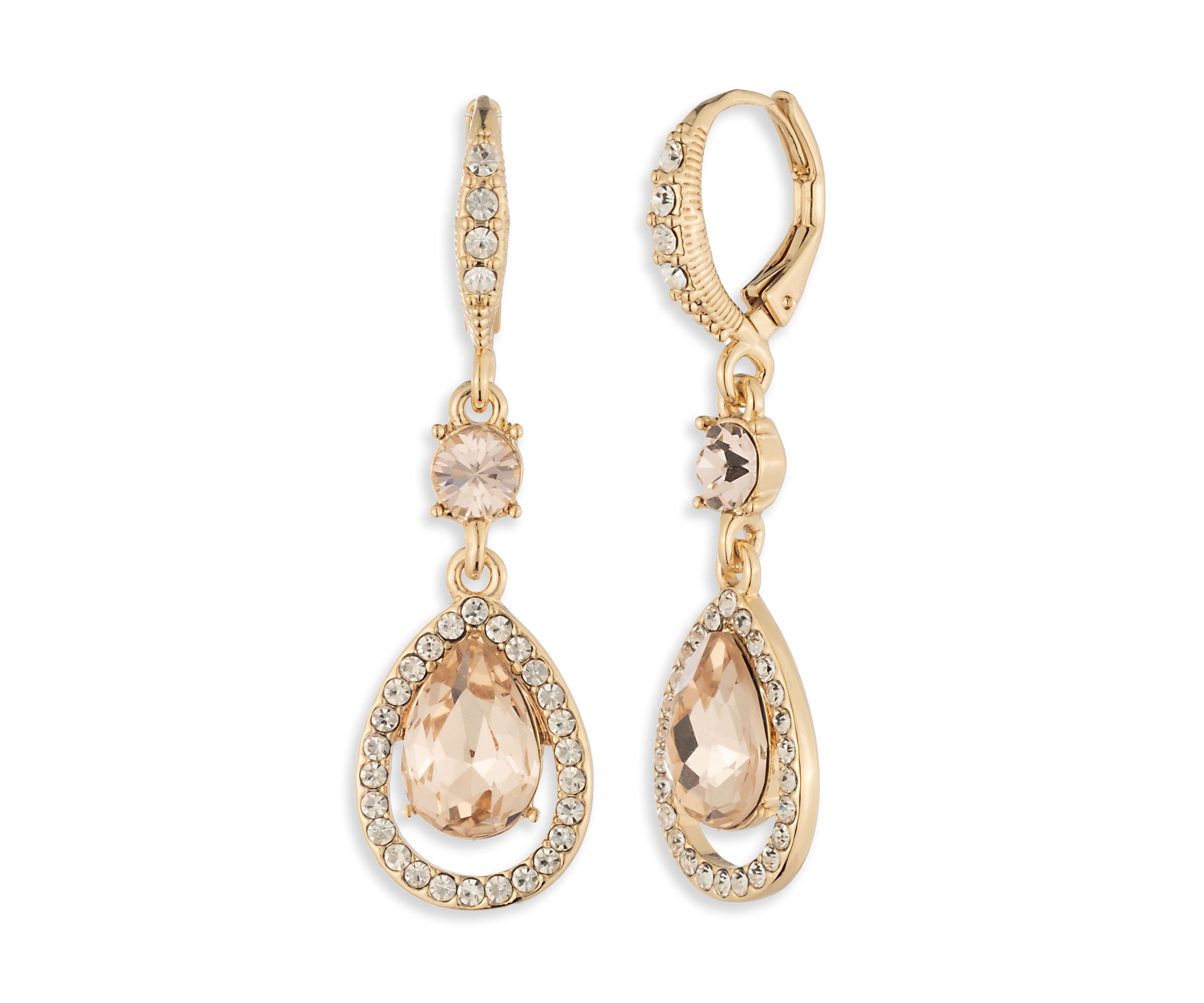 Gold Tone Cameo Pink Double Drop Earrings