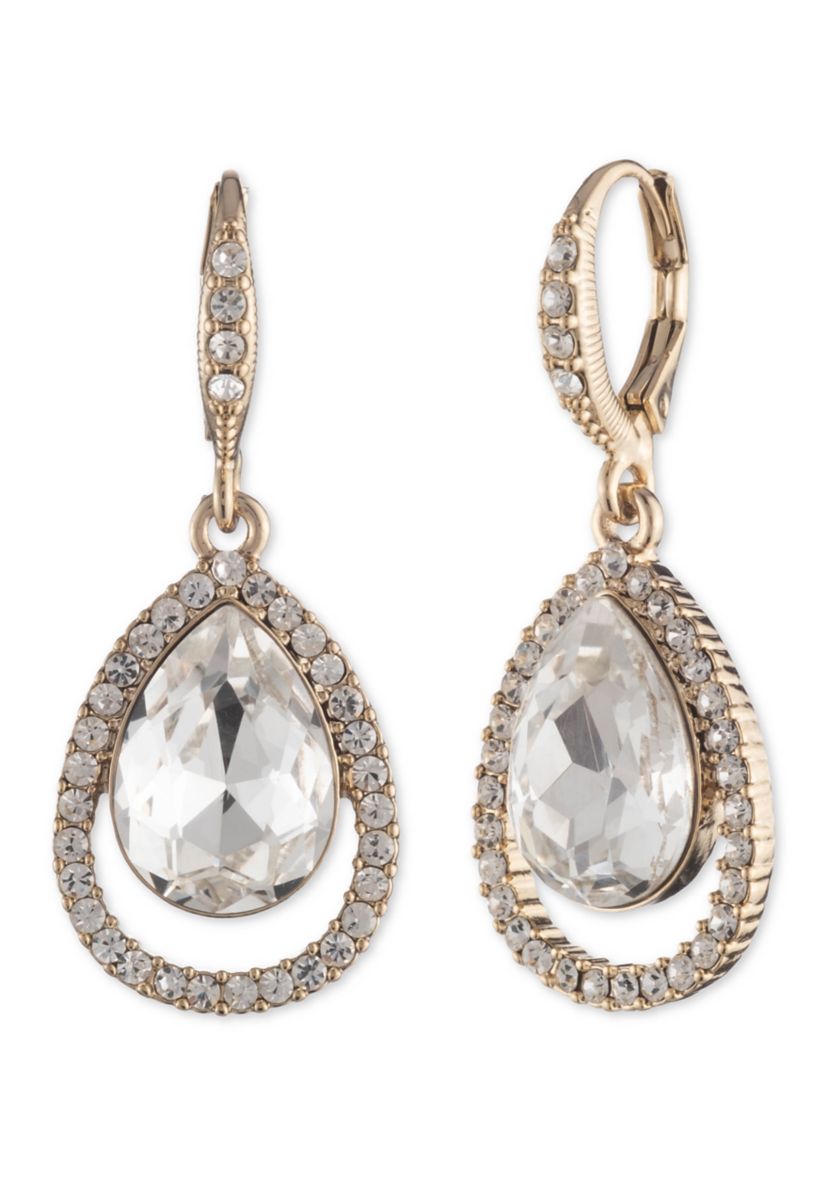 Gold Open Pave Pear Drop Earrings 