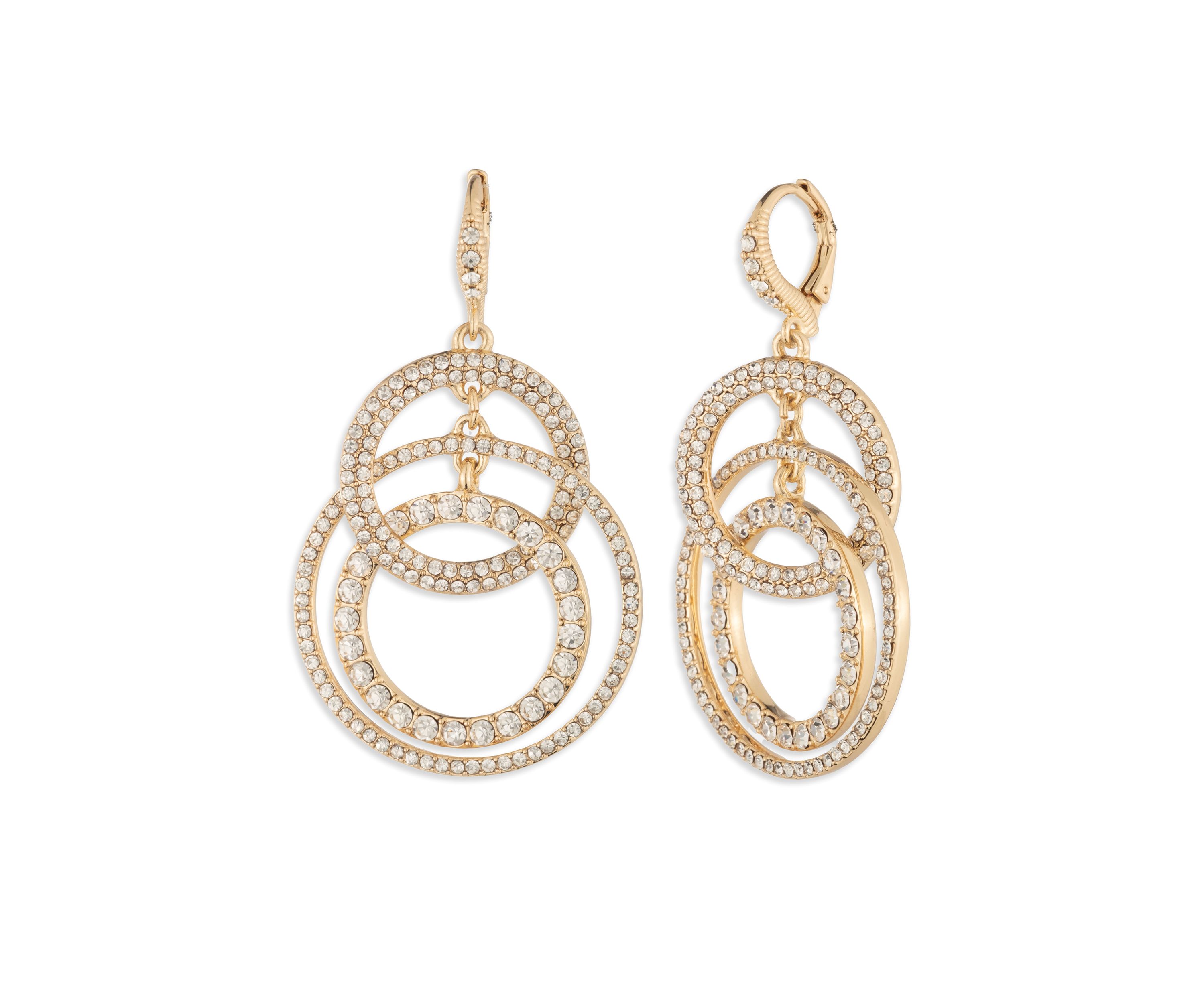 Gold Crystal Pave Orbital Drop Earrings 