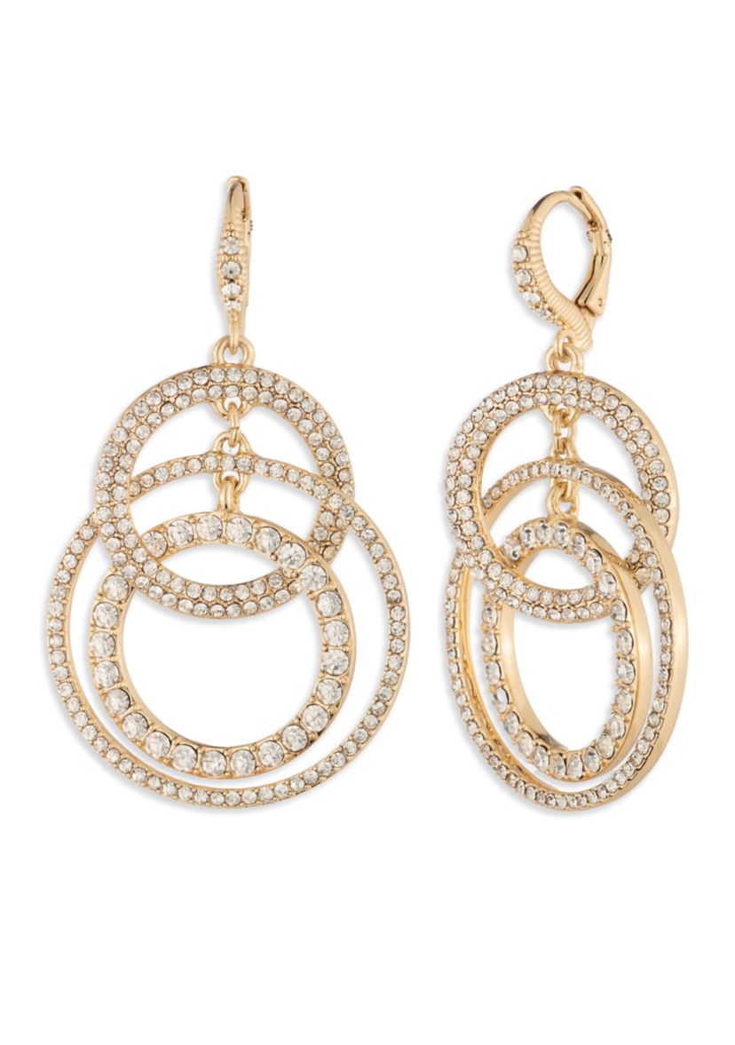 Gold Crystal Pave Orbital Drop Earrings 