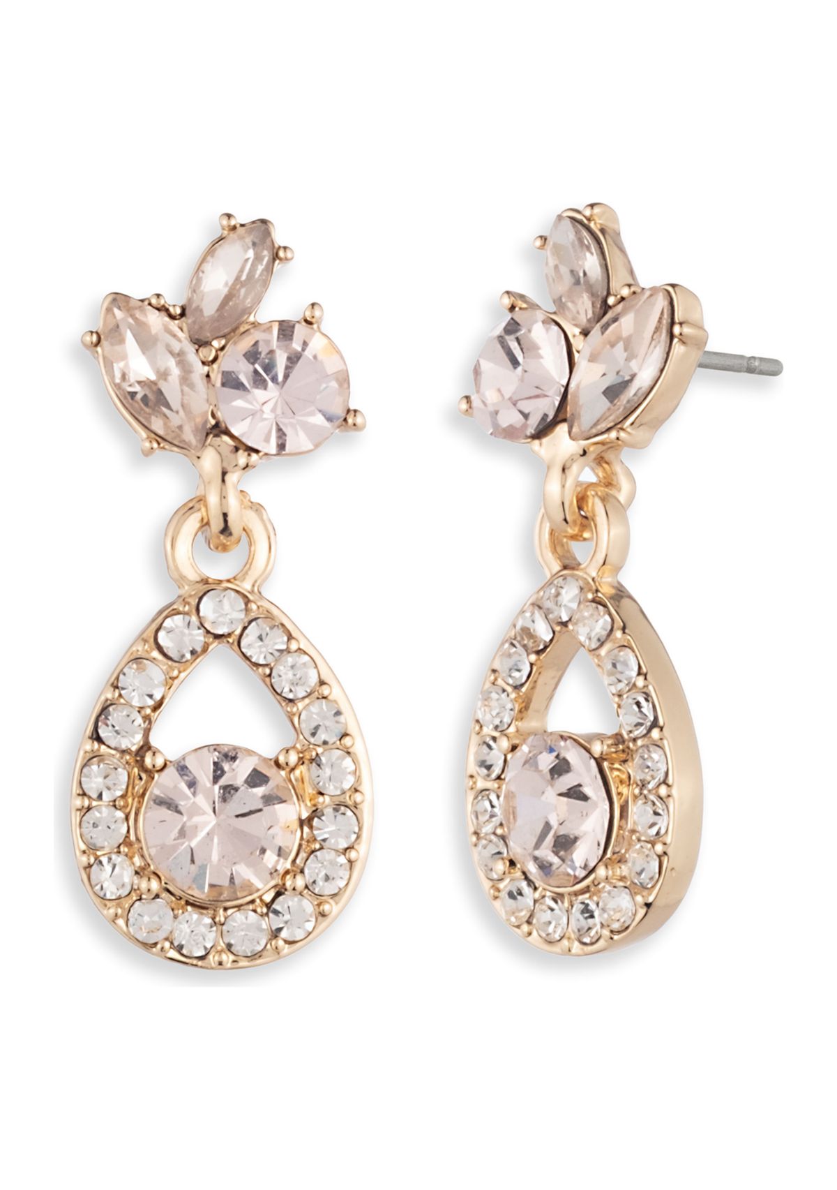 Gold Tone Cameo Pink Drop Earrings