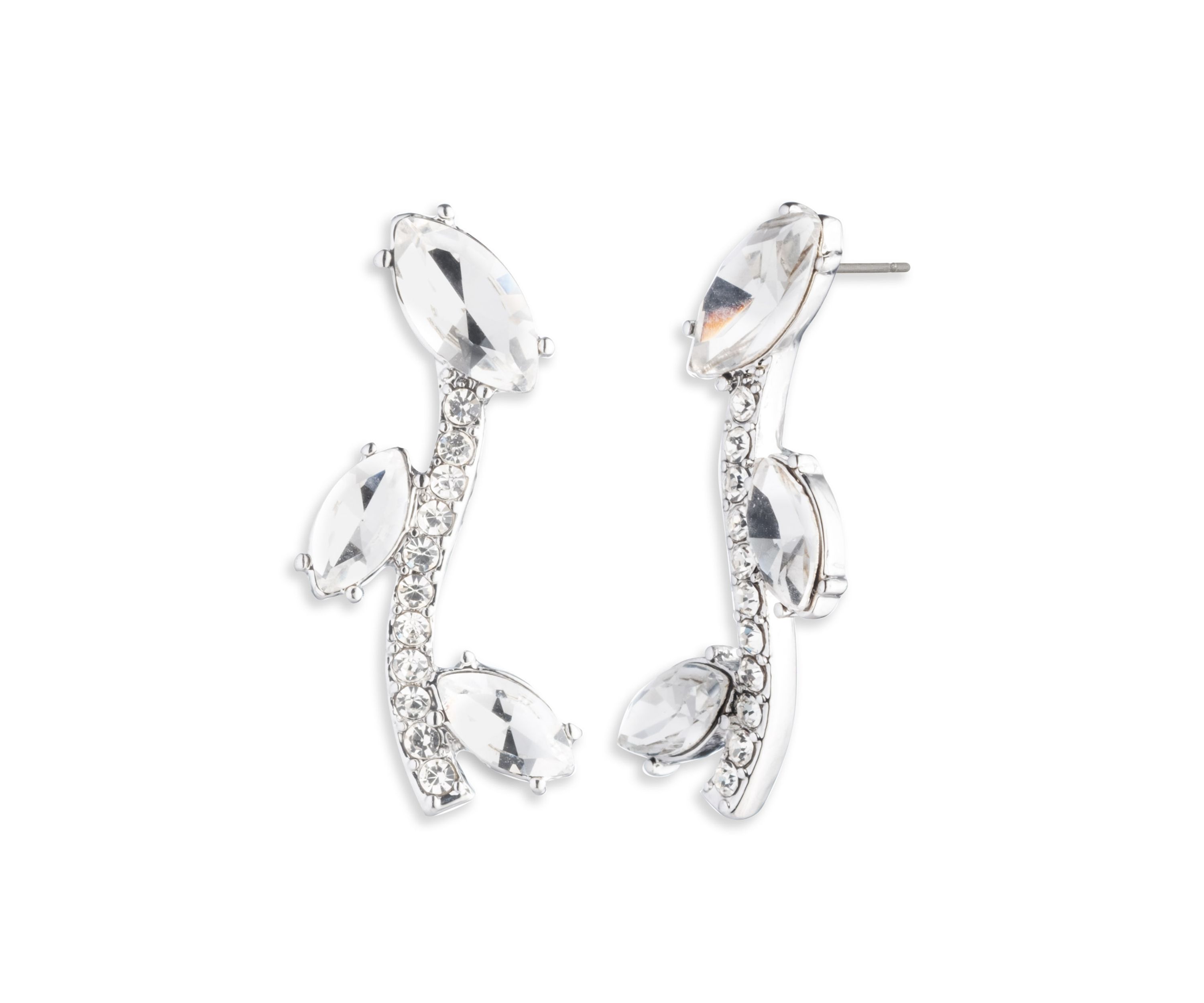 Silver Tone Crystal Viney Crawler Earrings