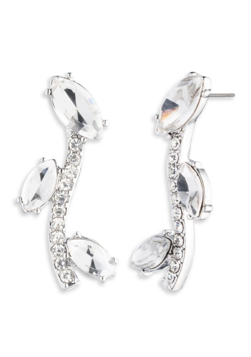 Silver Tone Crystal Viney Crawler Earrings
