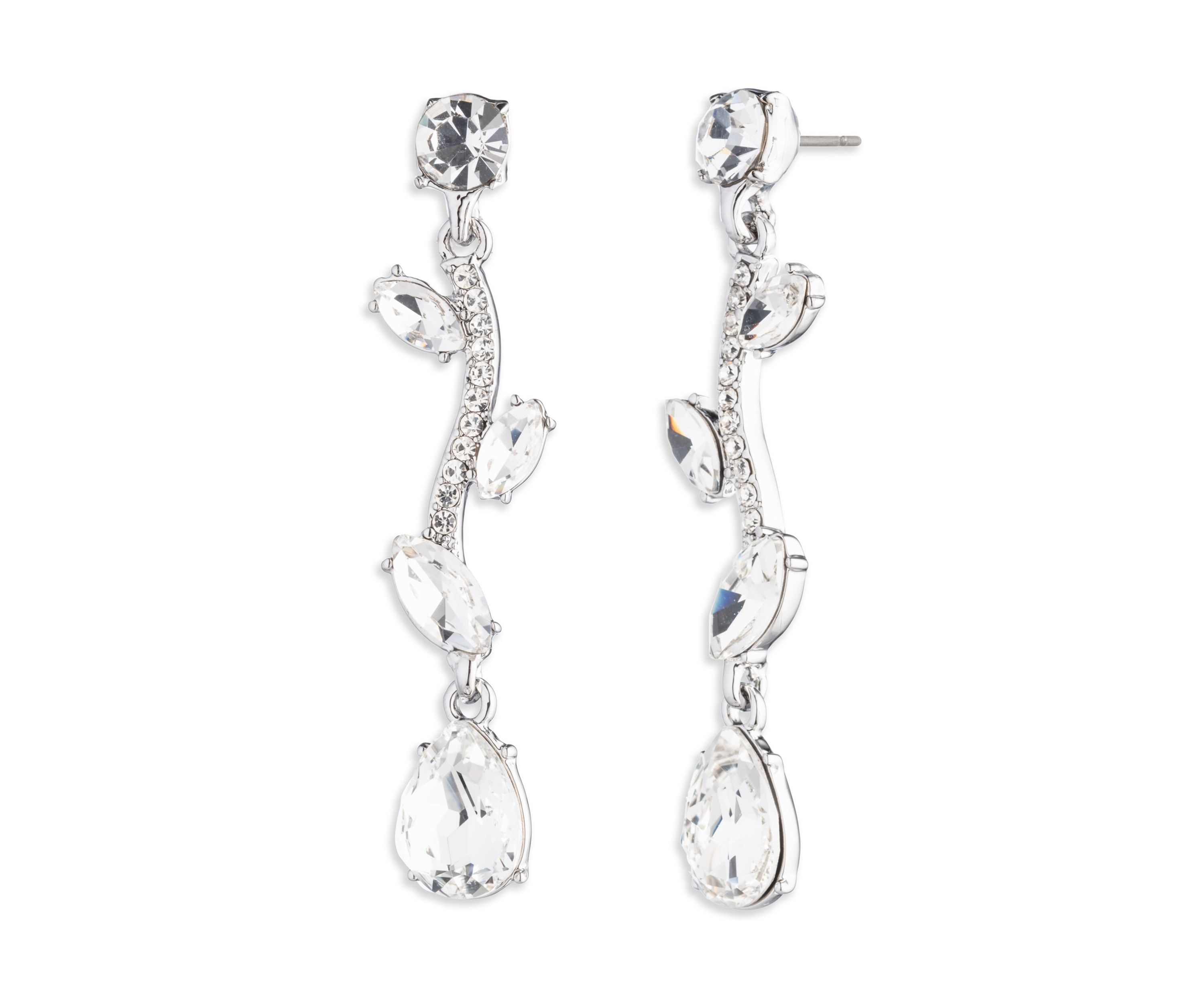 Silver Tone Crystal Viney Linear Earrings