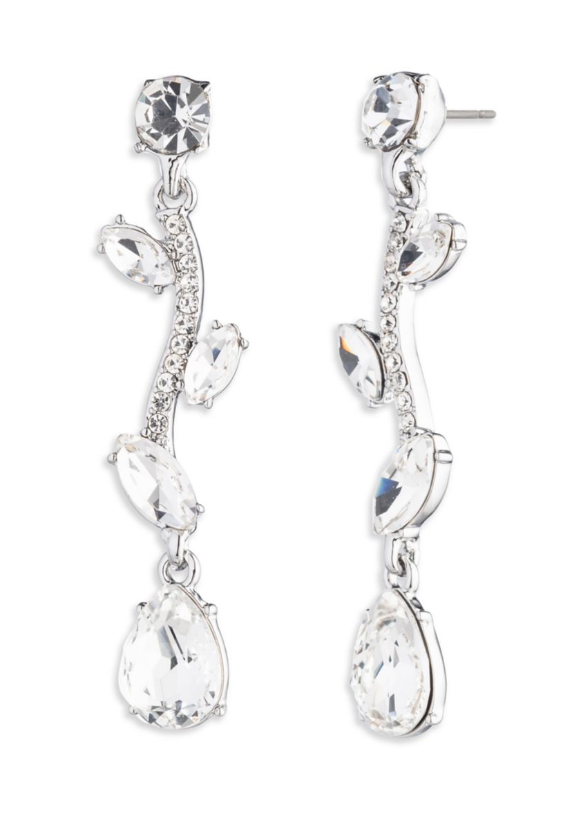 Silver Tone Crystal Viney Linear Earrings