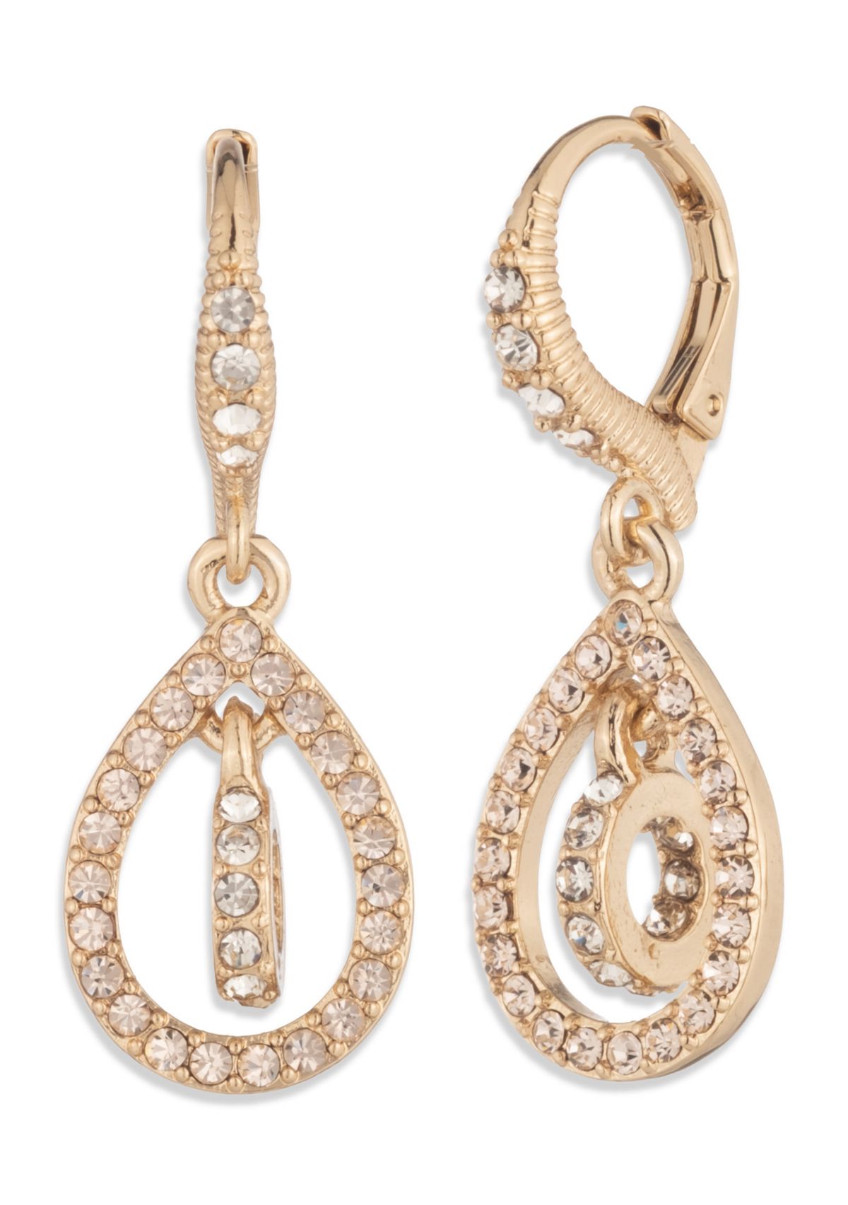 Pavé Pear Gold Tone Drop Earrings