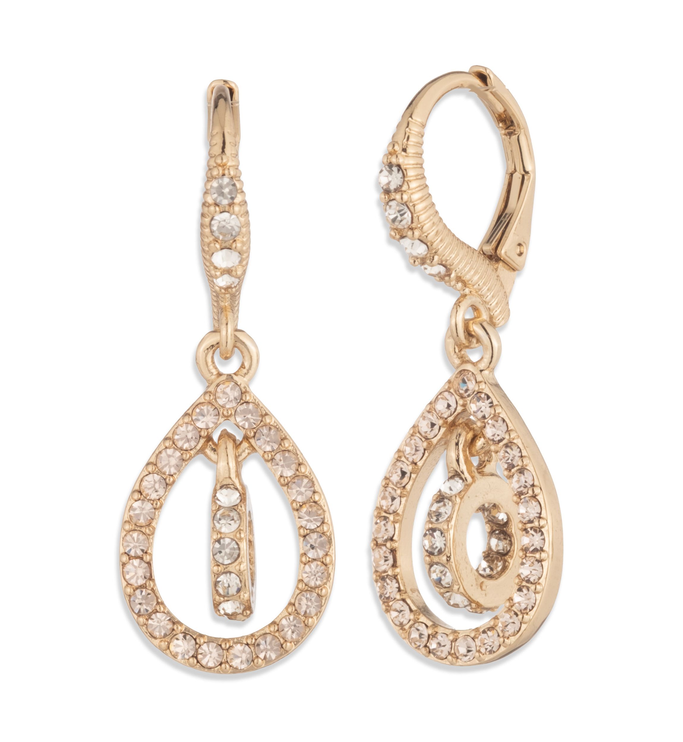 Pavé Pear Gold Tone Drop Earrings