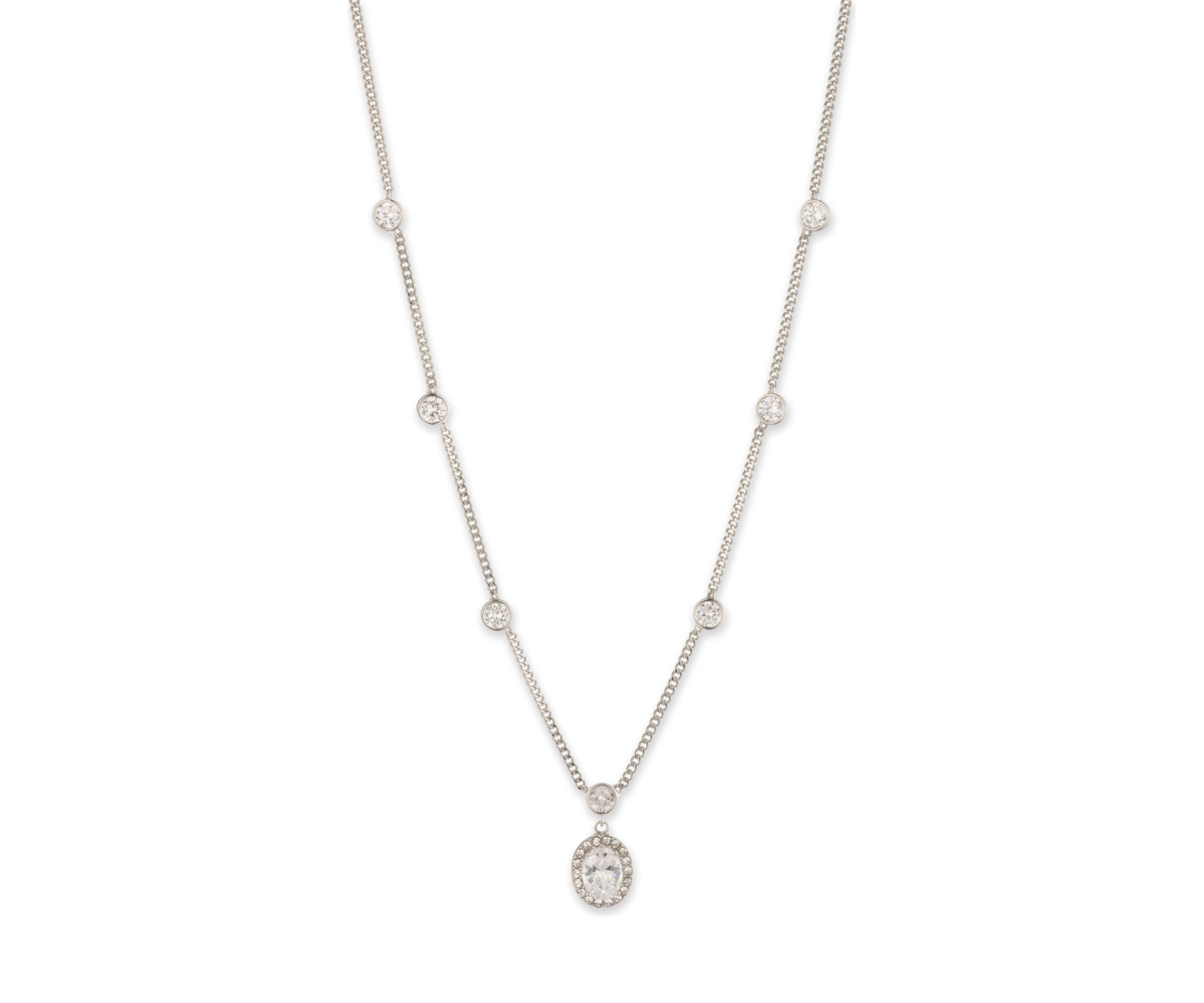 Silver Tone Crystal White Pendant Necklace