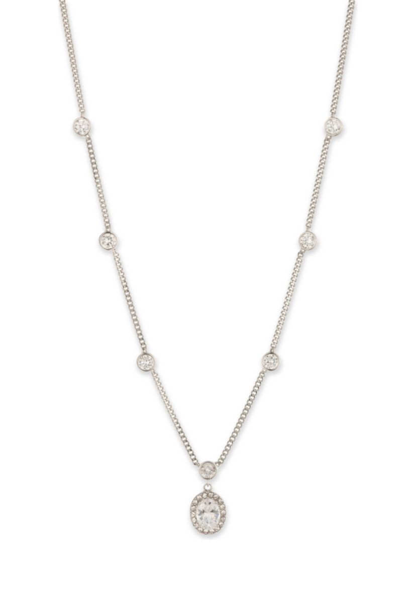 Silver Tone Crystal White Pendant Necklace