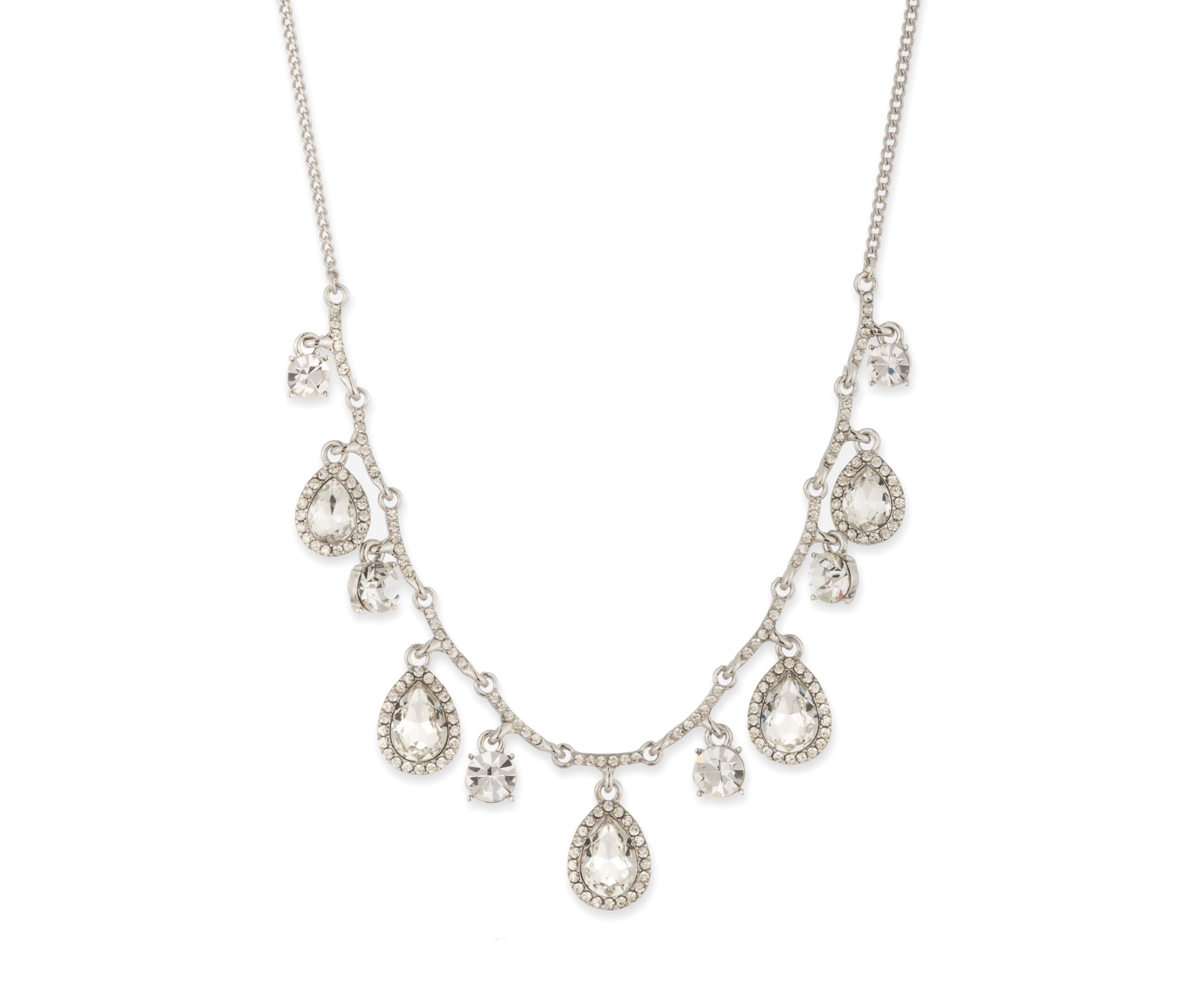 Silver Tone Crystal White Shaky Frontal Necklace